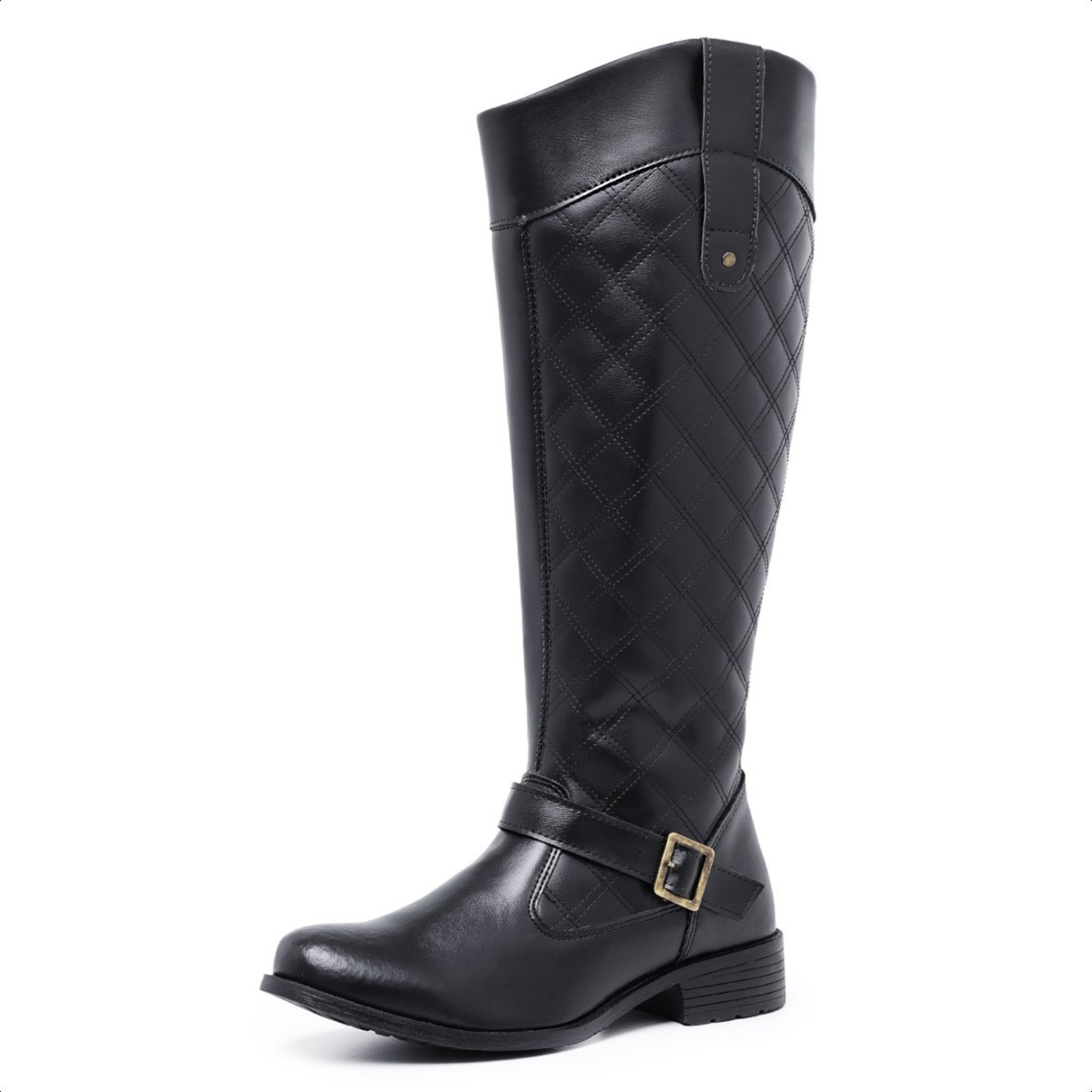 Bota Cano Alto Longo Feminina Salto Baixo Montaria Preta