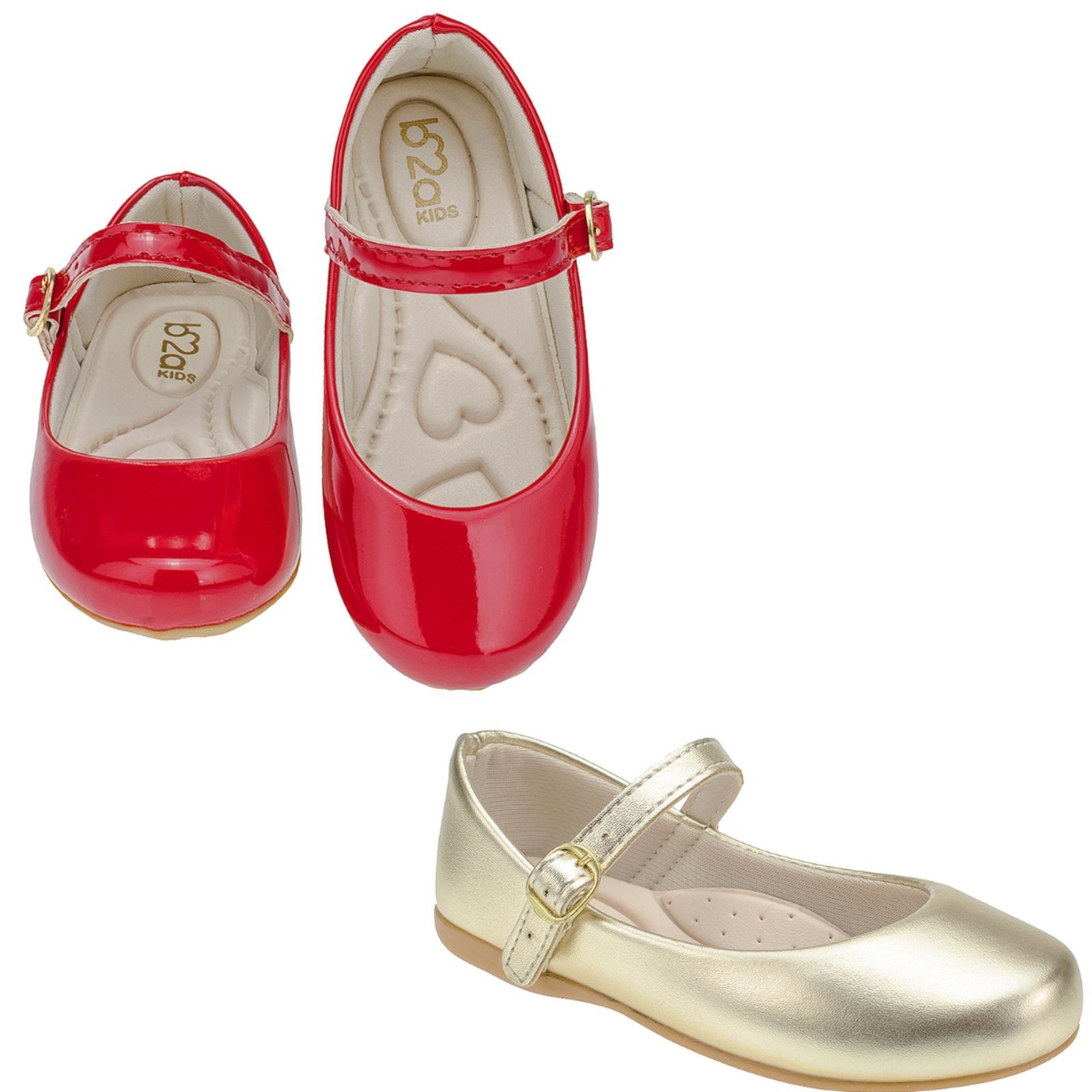 Infantil - Kit 2 Pares Sapatilha Menina B2A Dourado Vermelho