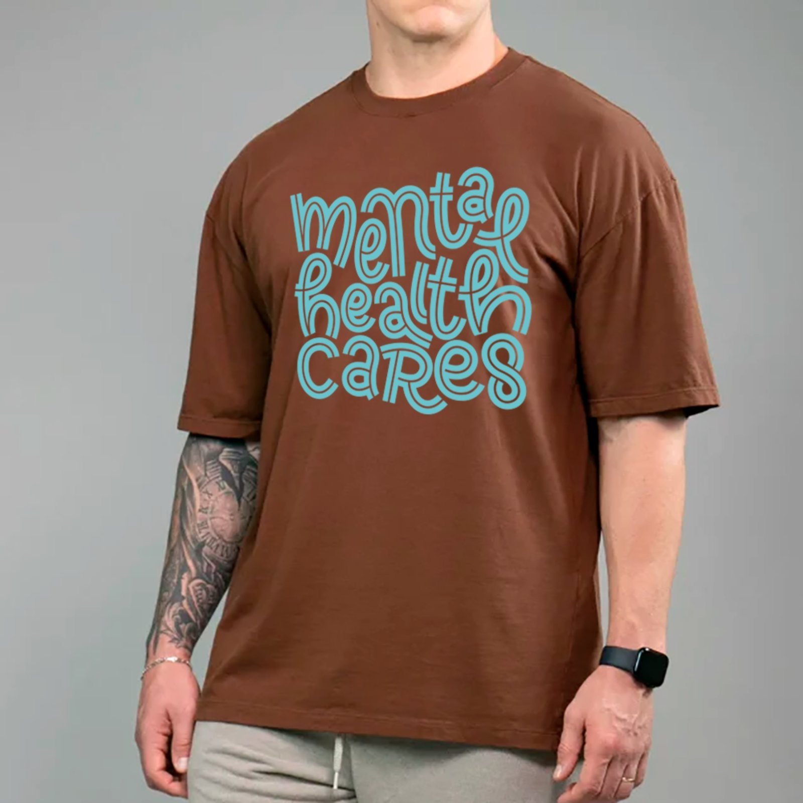 Camiseta Ousy Mental Health Cares Oversized Unissex Marrom