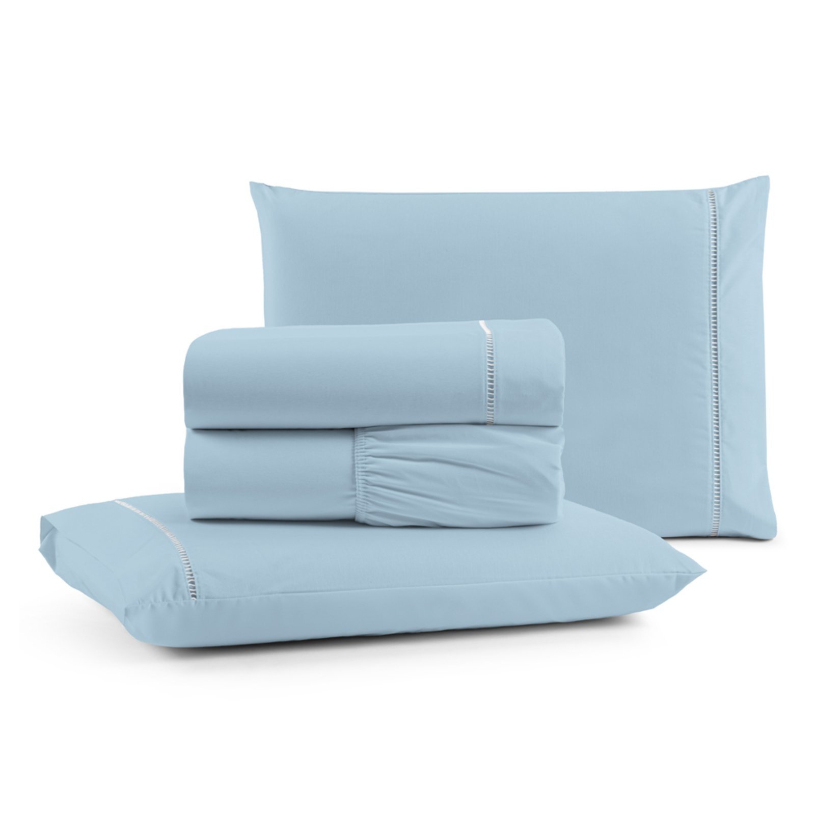 Jogo Cama Lençol Casa Scarpa Bali King Percal 180 Fios Algodão Ponto Palito 4 Peças - Azul Claro