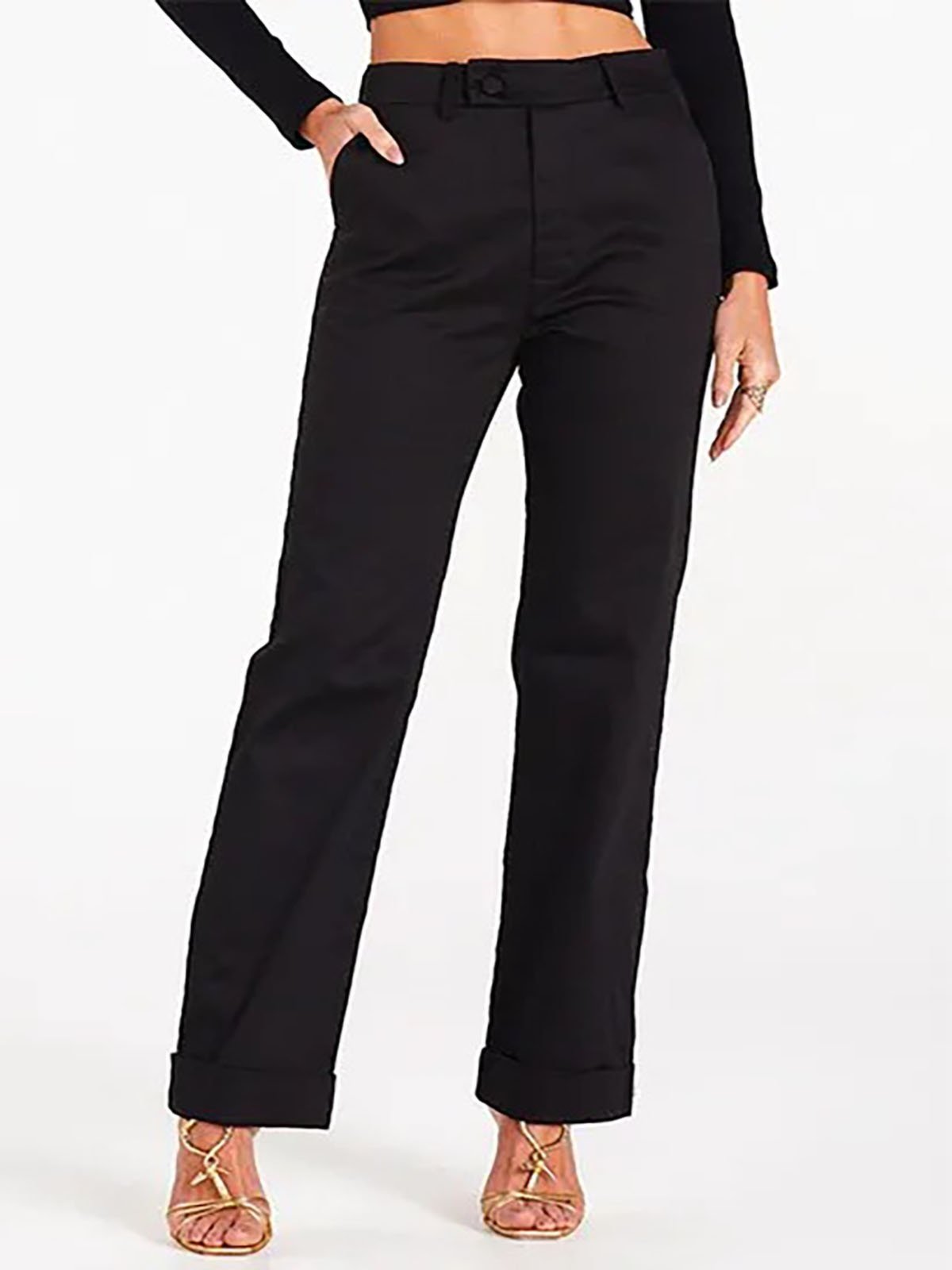 Calça Reta Zen Com Barra Italiana Preto