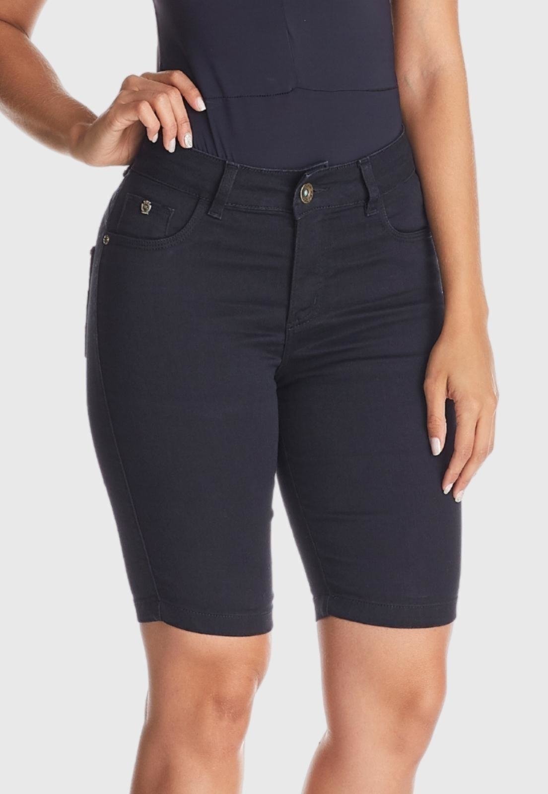 Bermuda Jeans HNO Jeans Ciclista com Elastano Preto