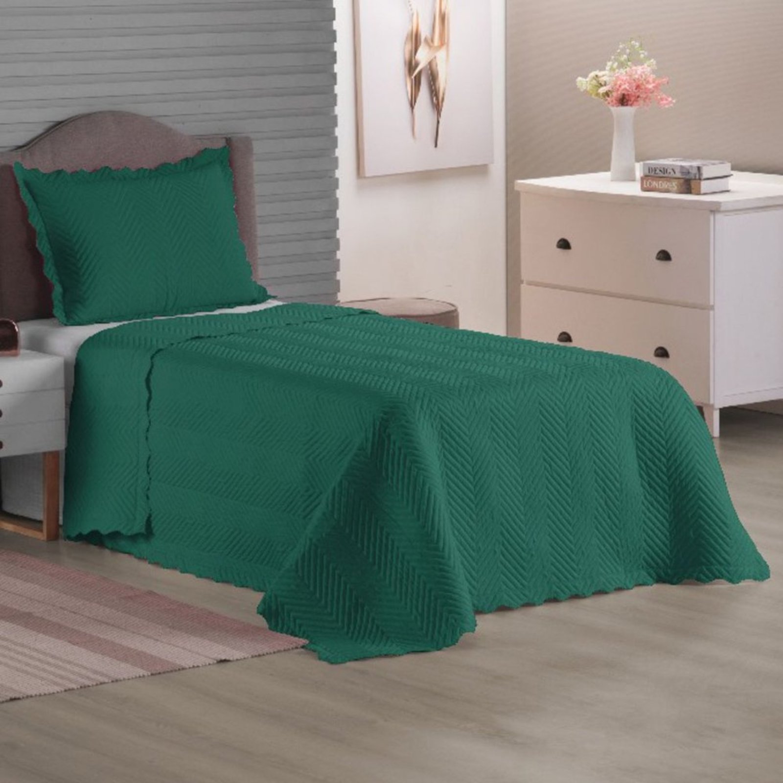 Cobre Leito Colcha Sensação Solteiro 2 Peças Matelassê - Verde