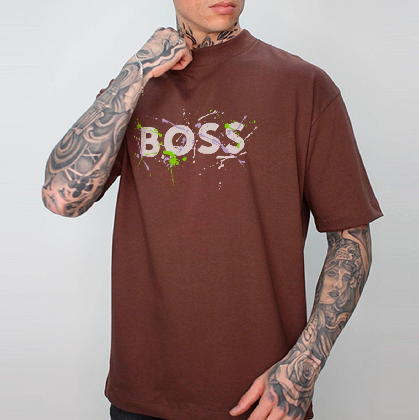 Camiseta Oversized Boss Estilo Urbano Grafite Street Style Marrom