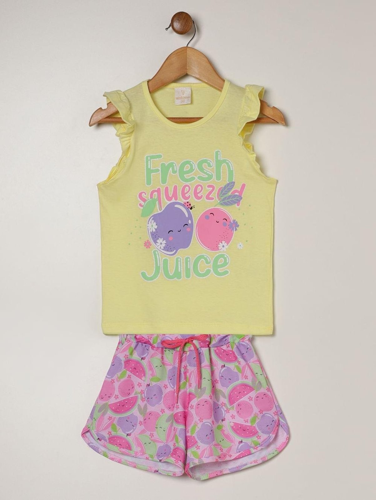 Infantil - Conjunto Curto Moletinho Para Menina- AMARELO