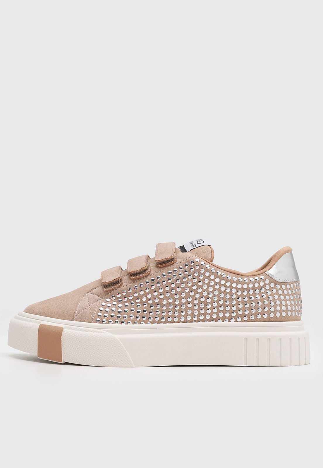 Tênis Feminino VIA UNO Slip-On Aplicações Nude
