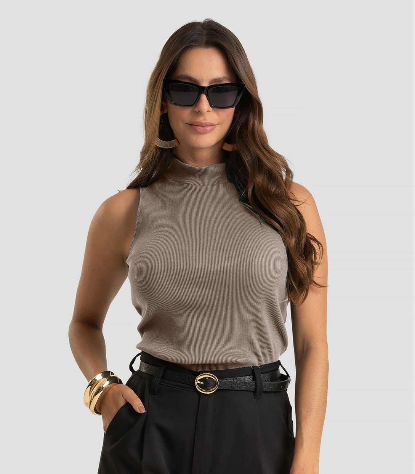 Blusa Sem Manga Feminina Em Ribana Dianna Marrom