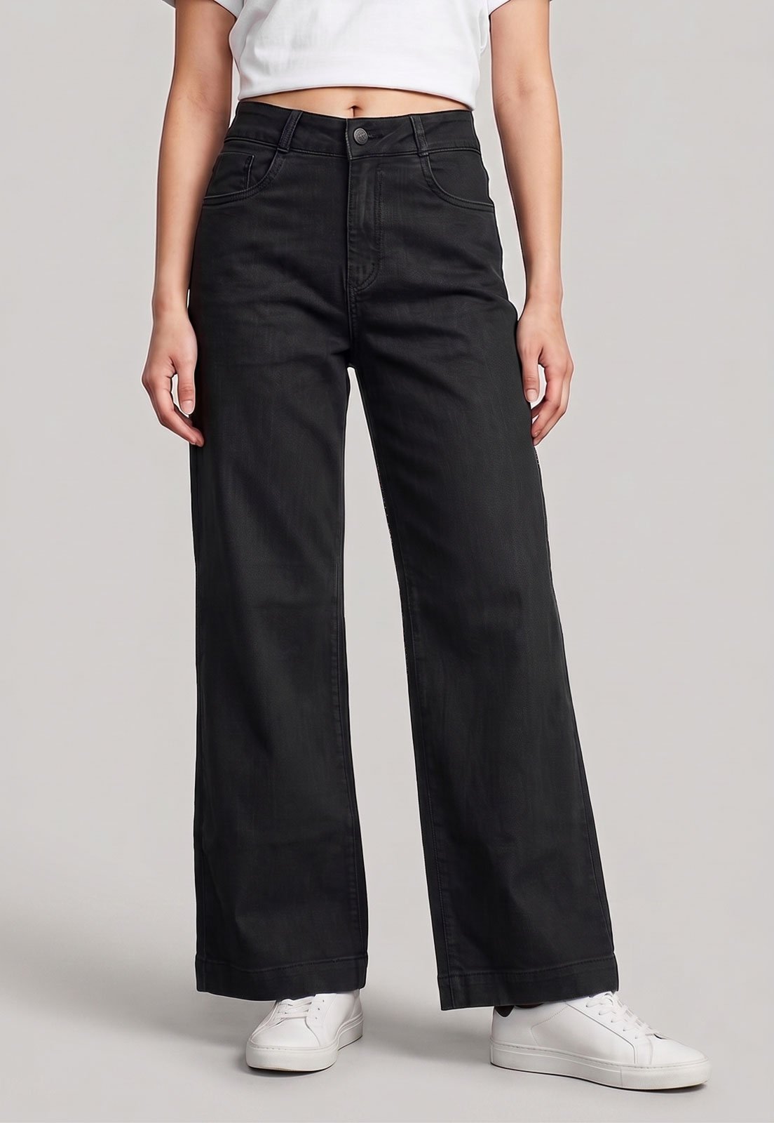 Calça Jeans Feminina Sawary Wide Leg Preta