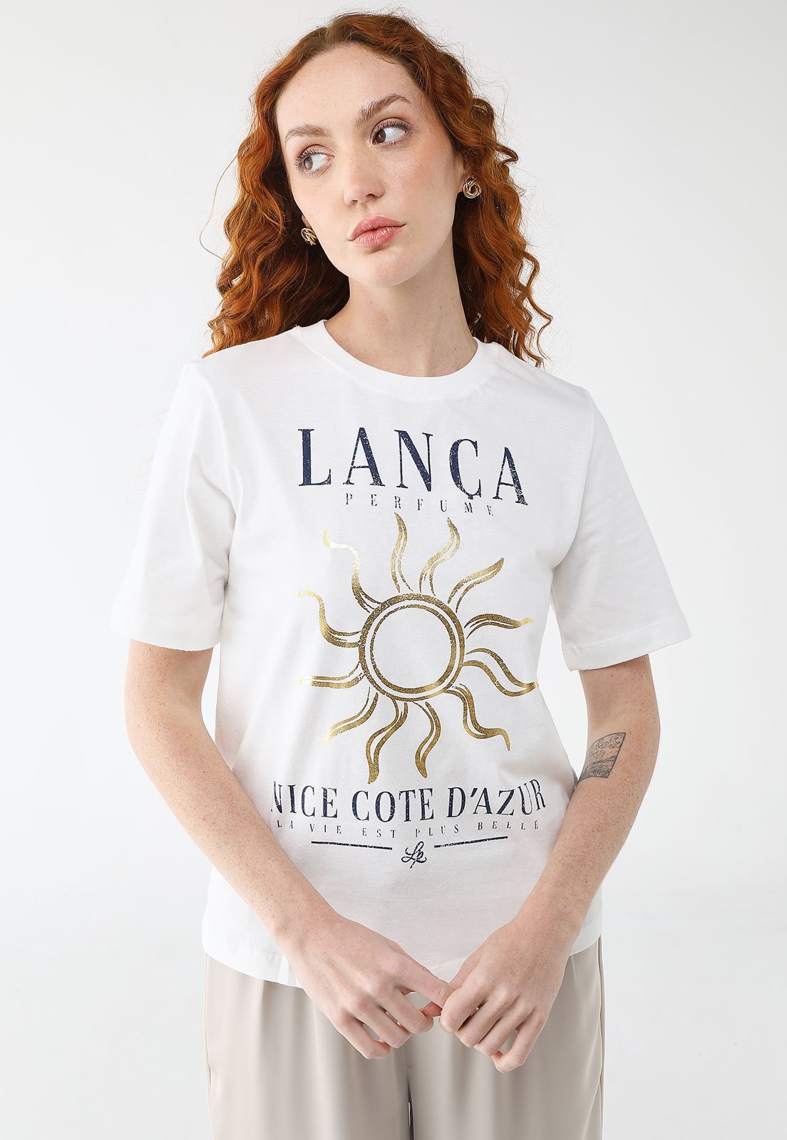 Camiseta Lança Perfume Reta Estampada Branca