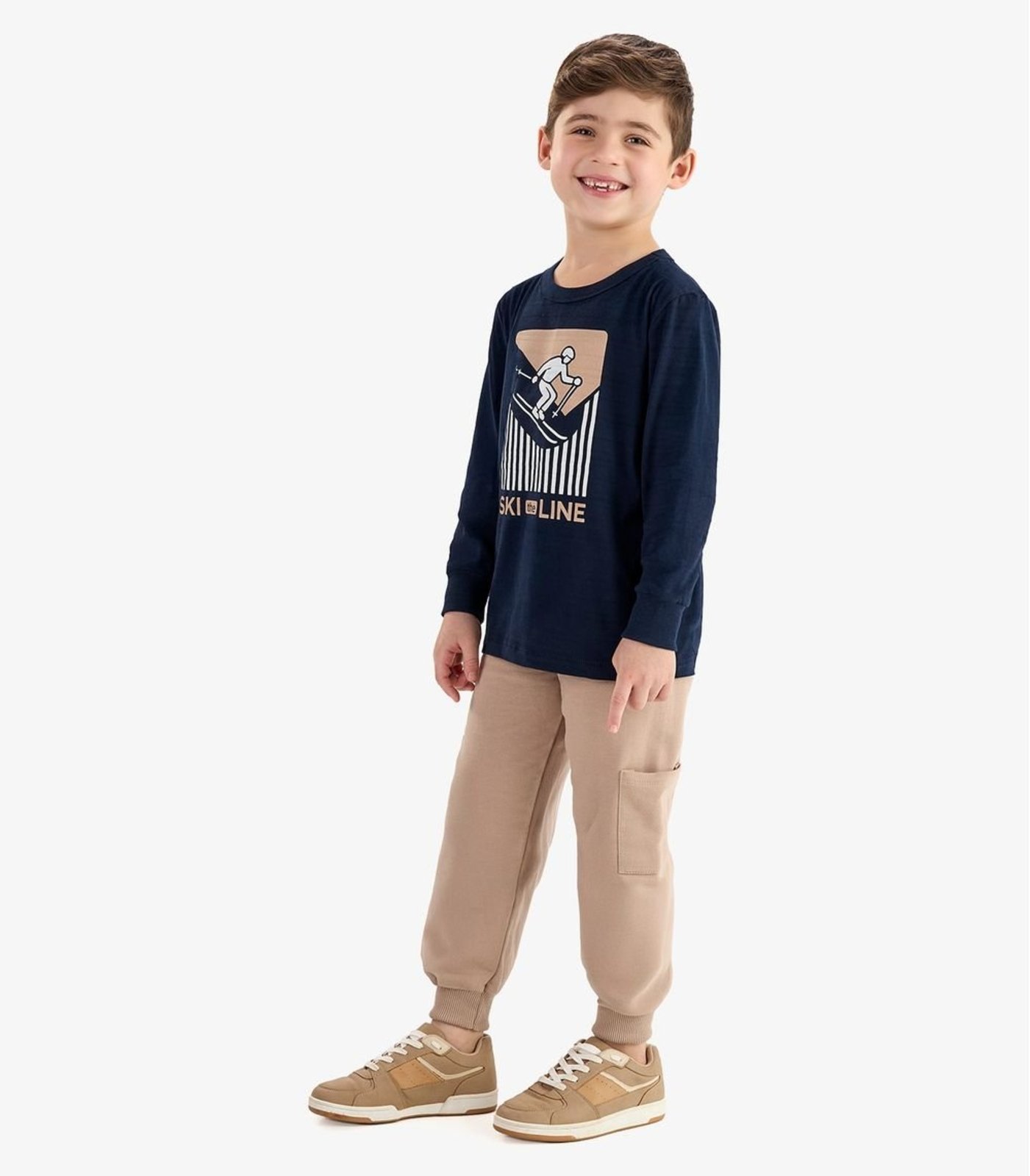Infantil - Conjunto Camiseta com Calça Meia Malha Rovi Azul