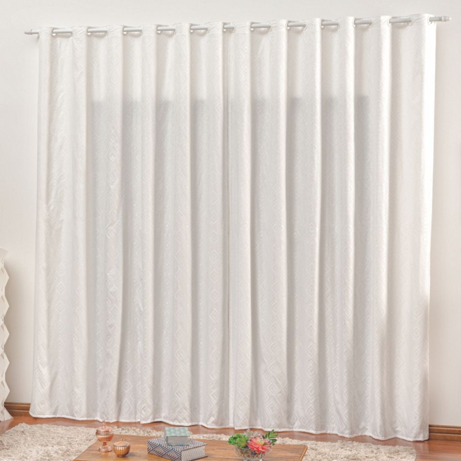 Cortina em Jacquard Bahamas 3,00 x 2,70 Para Varão - Branca - 100% Poliéster