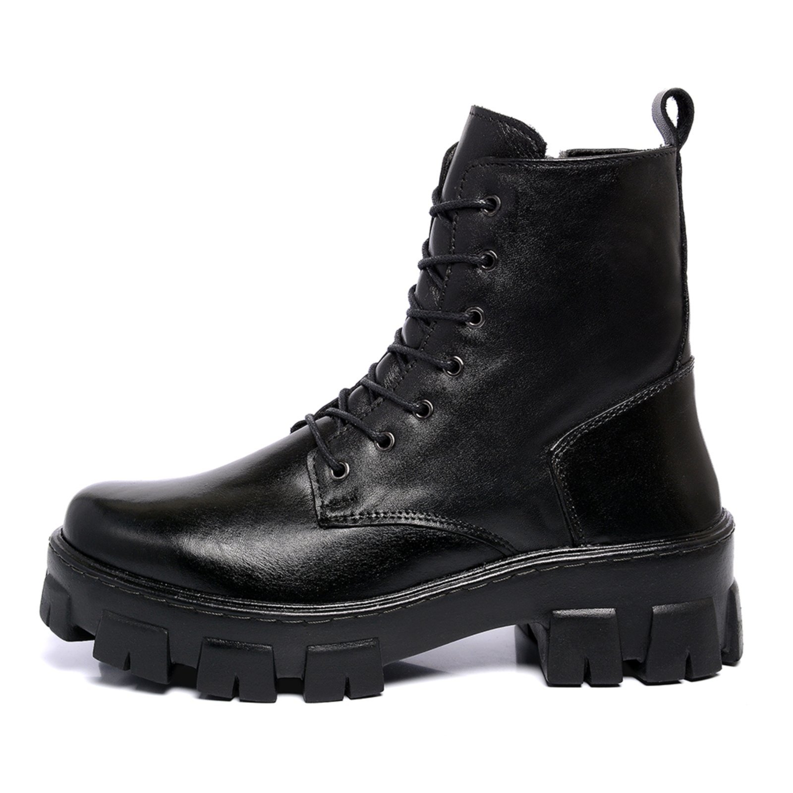 Bota Coturno Feminino Ferrile em Couro Cadarço e Zíper Preta