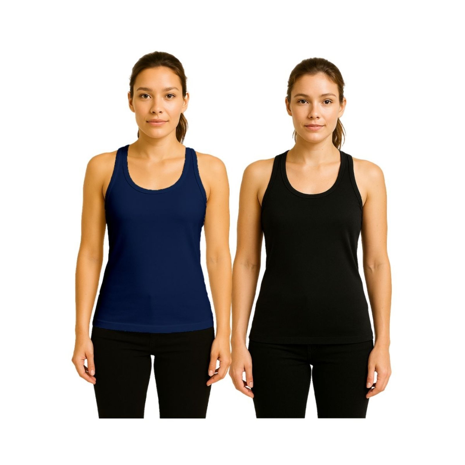 Kit 2 Camisetas Femininas FMF Regata Nadador Academia Fitness Preto