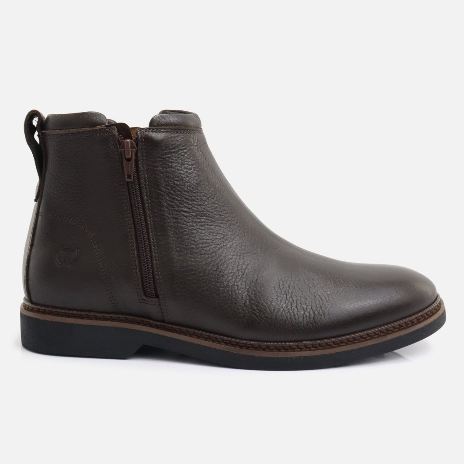 Botina Masculina Couro Legítimo Tito Borges Premium Solado Resistente Costura Dupla Conforto Extremo Zipper dos Dois Lados Café