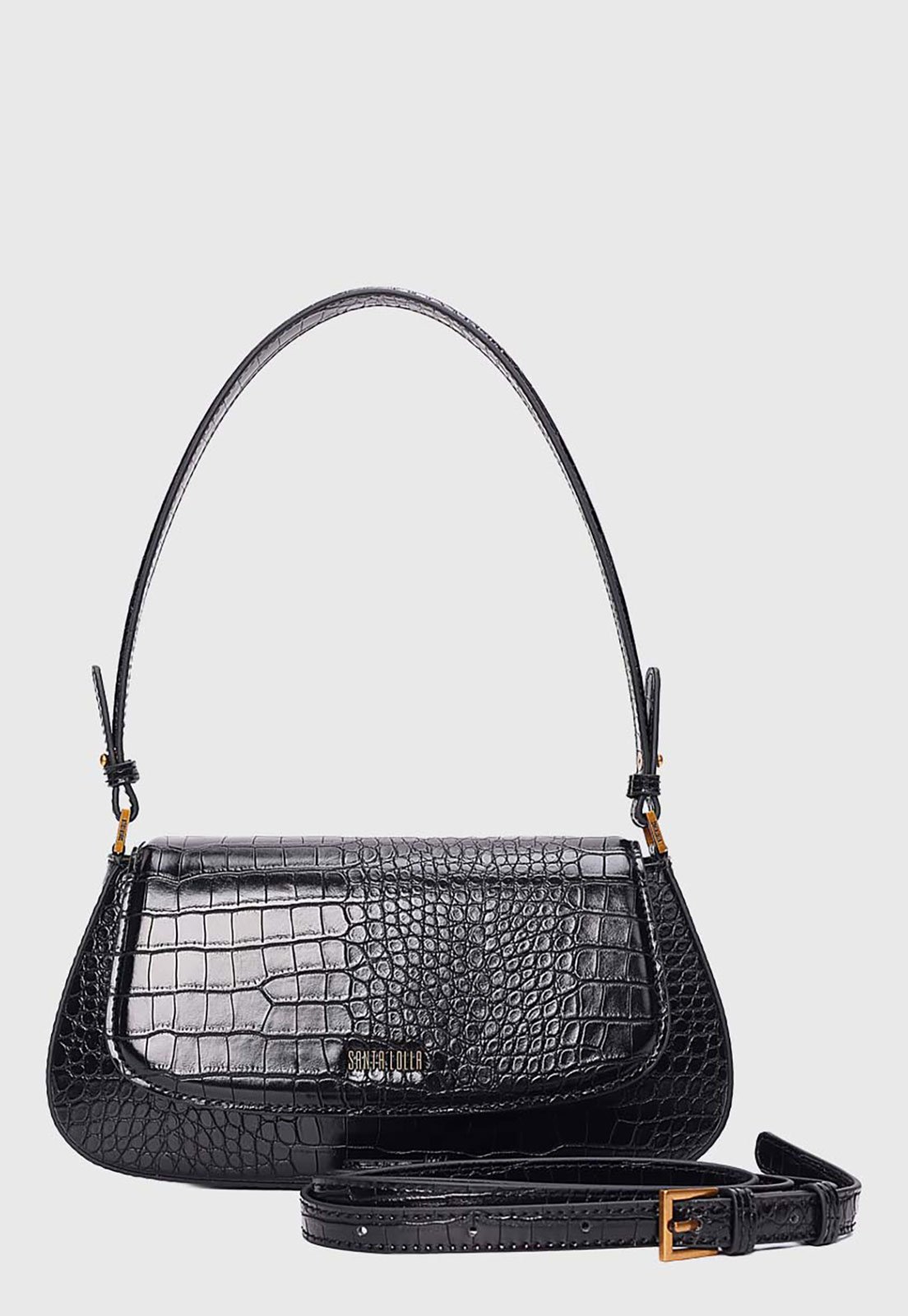 Bolsa Feminina Santa Lolla Estruturada Croco Preta