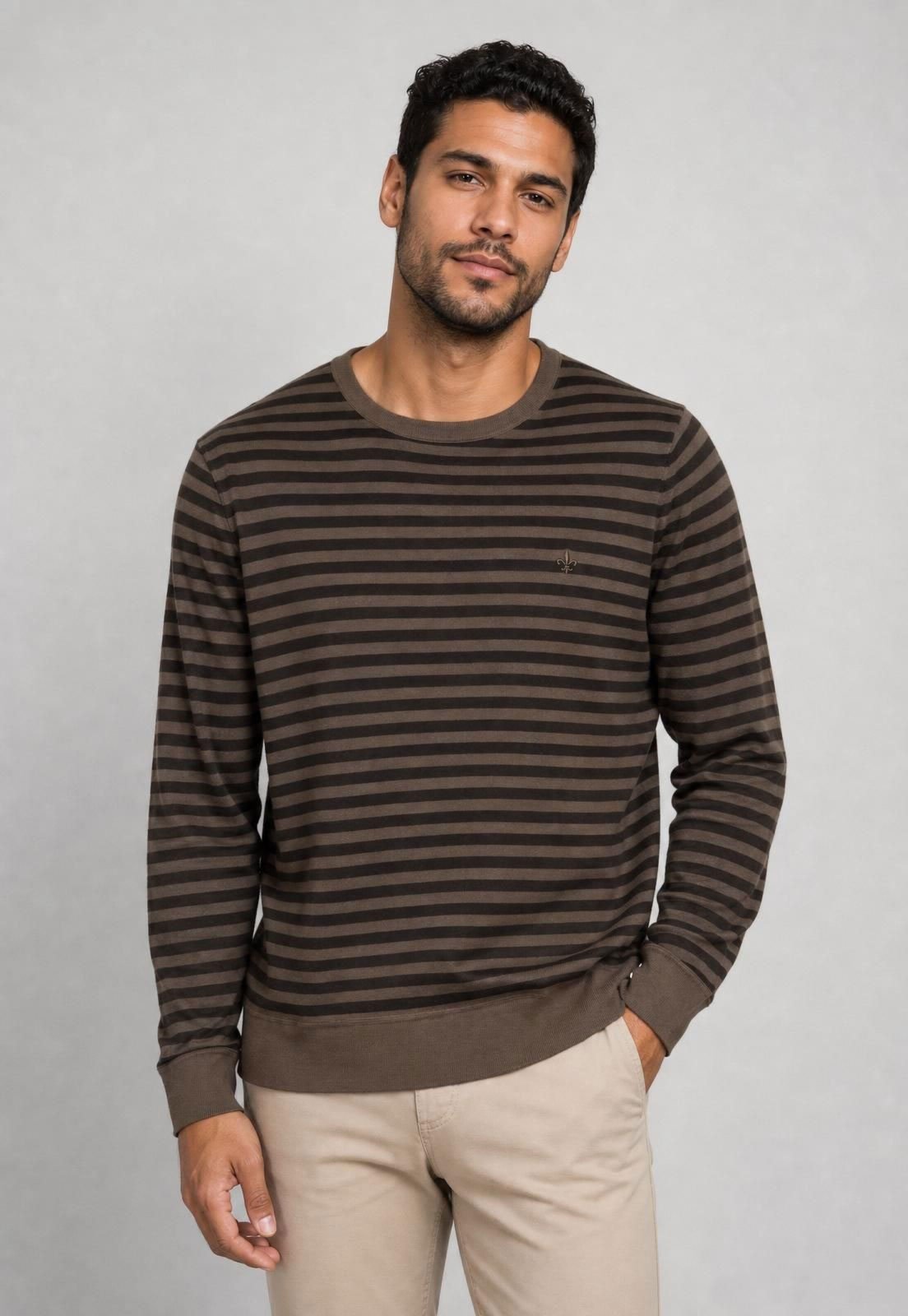 Suéter Dudalina Tricot Dupla Face Cotton Listrado Marrom
