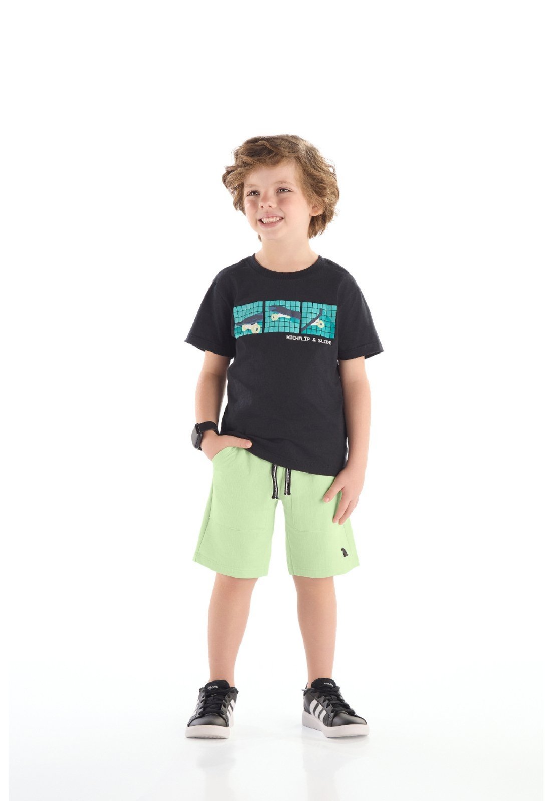 Infantil - Conjunto Camiseta Skate Bermuda Quimby Preto