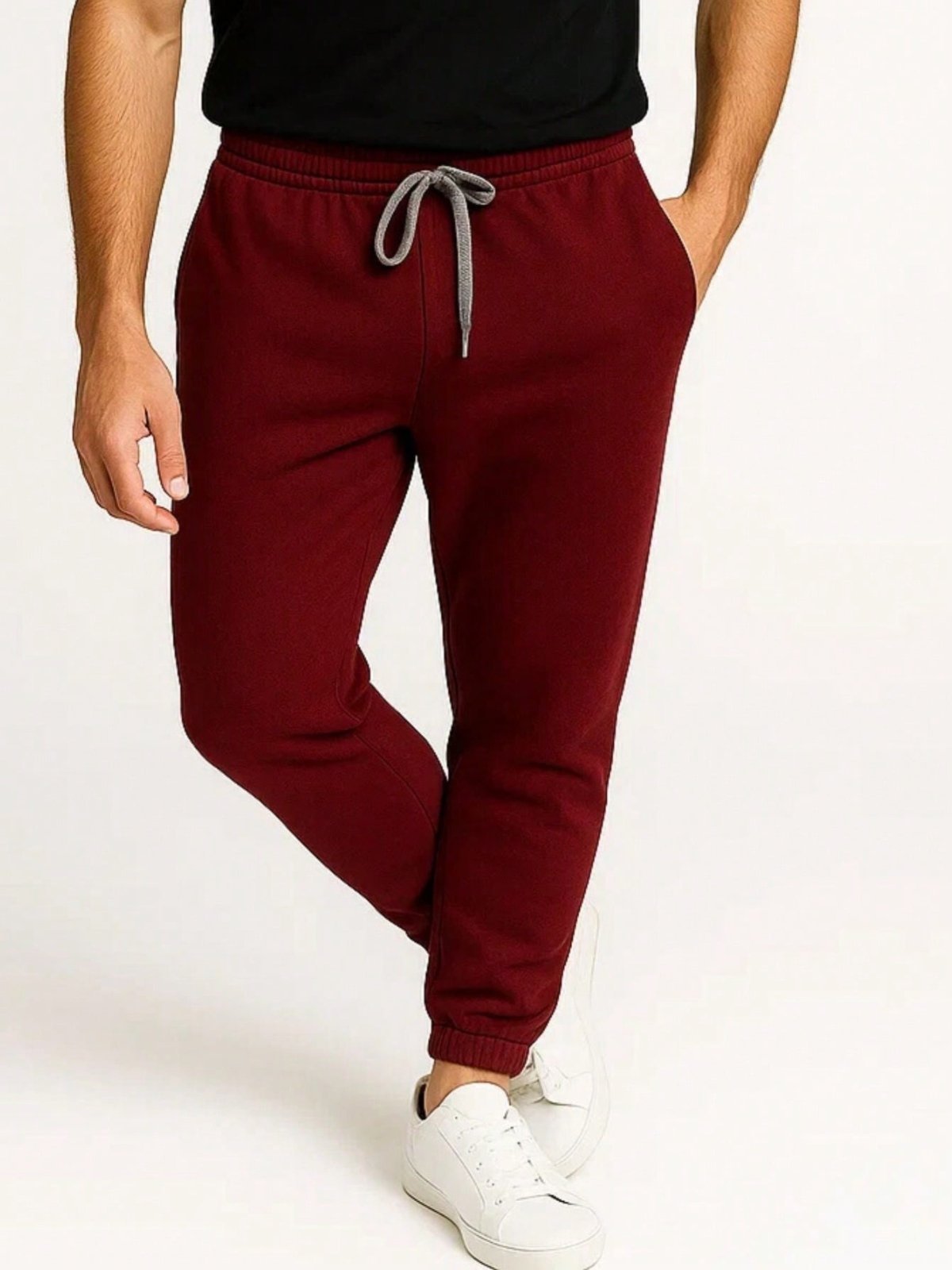 Calça de Moletom Masculina Jogger Bordô Básica Forrado Felpudo Flanelado com Bolso