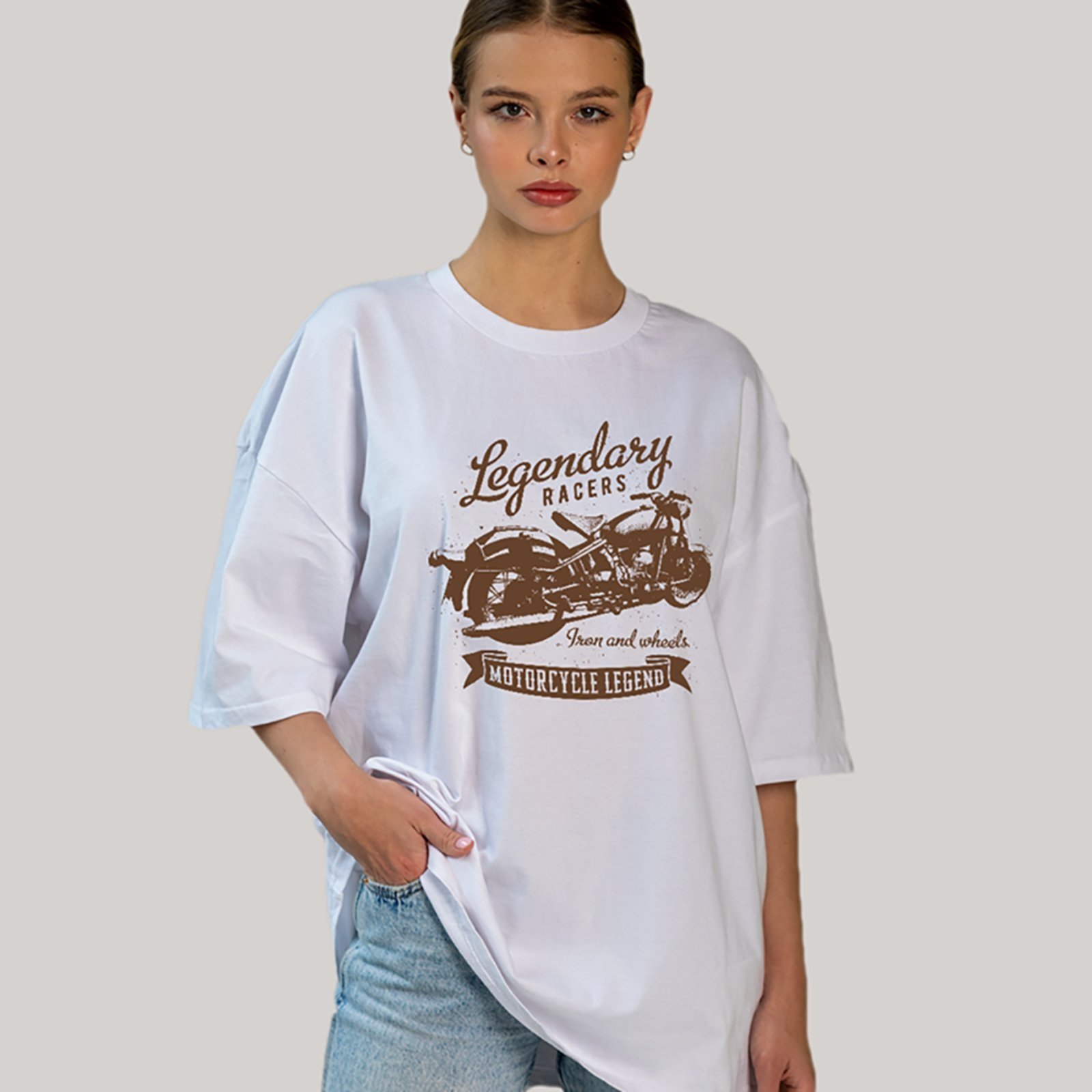 Camiseta Ousy Unissex Streetwear Legendary Racers Motorcycle Legend Oversized Branco