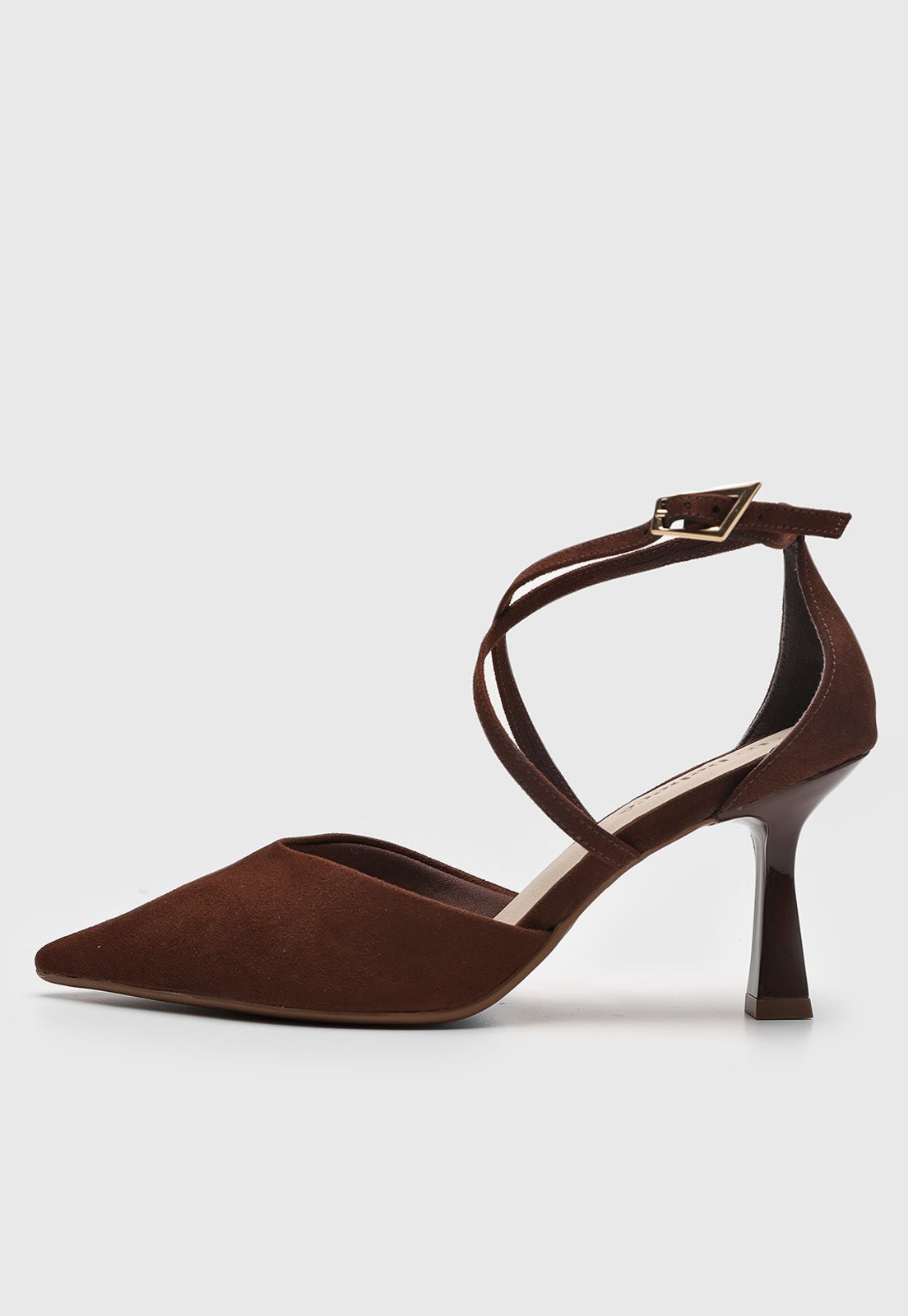 Scarpin Feminino cê Salto Bloco Geométrico Marrom
