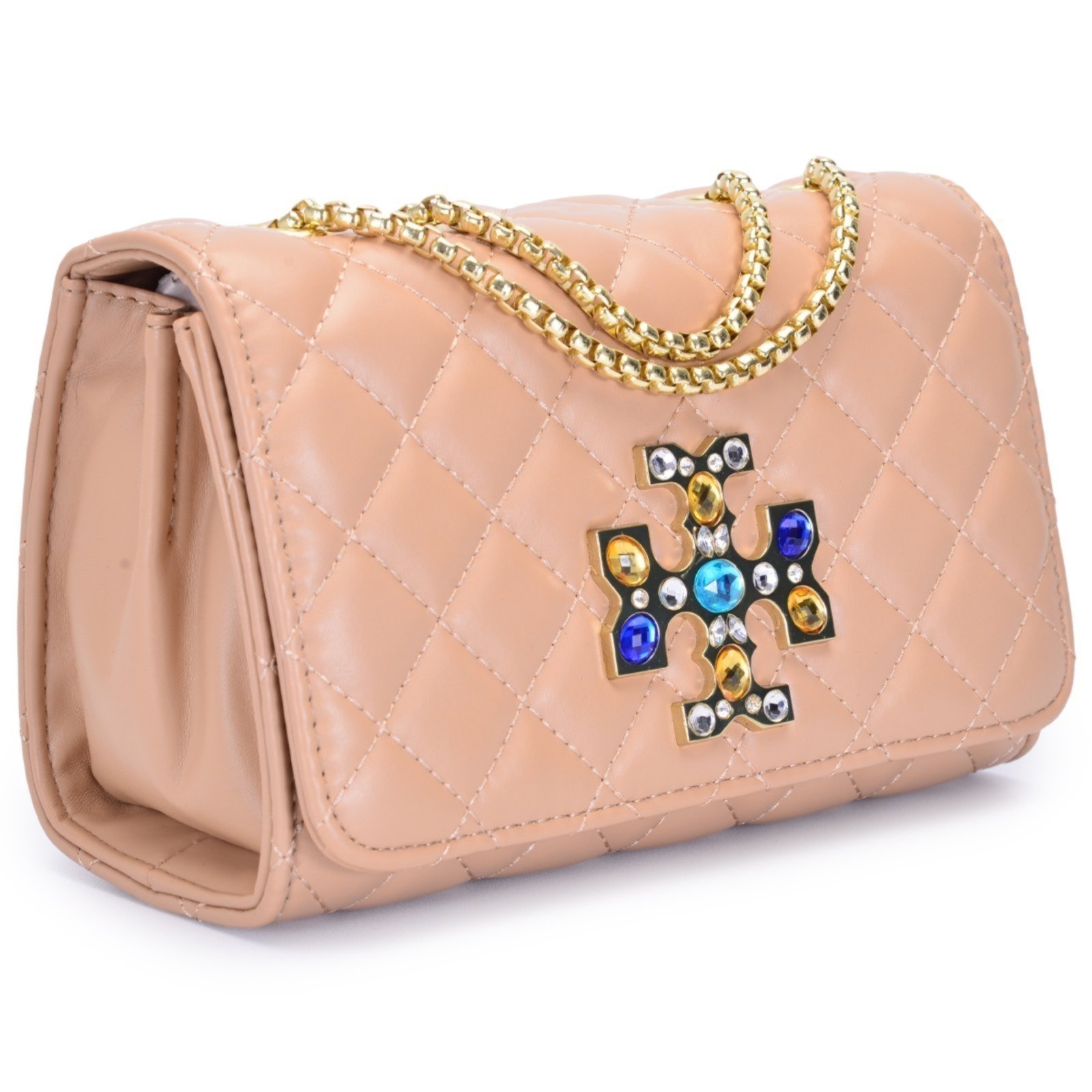 Vista 3 Bolsa Transversal Feminina Clutch Media Pedraria Bordada Elegante Rute Paula nude Rute Paula nude