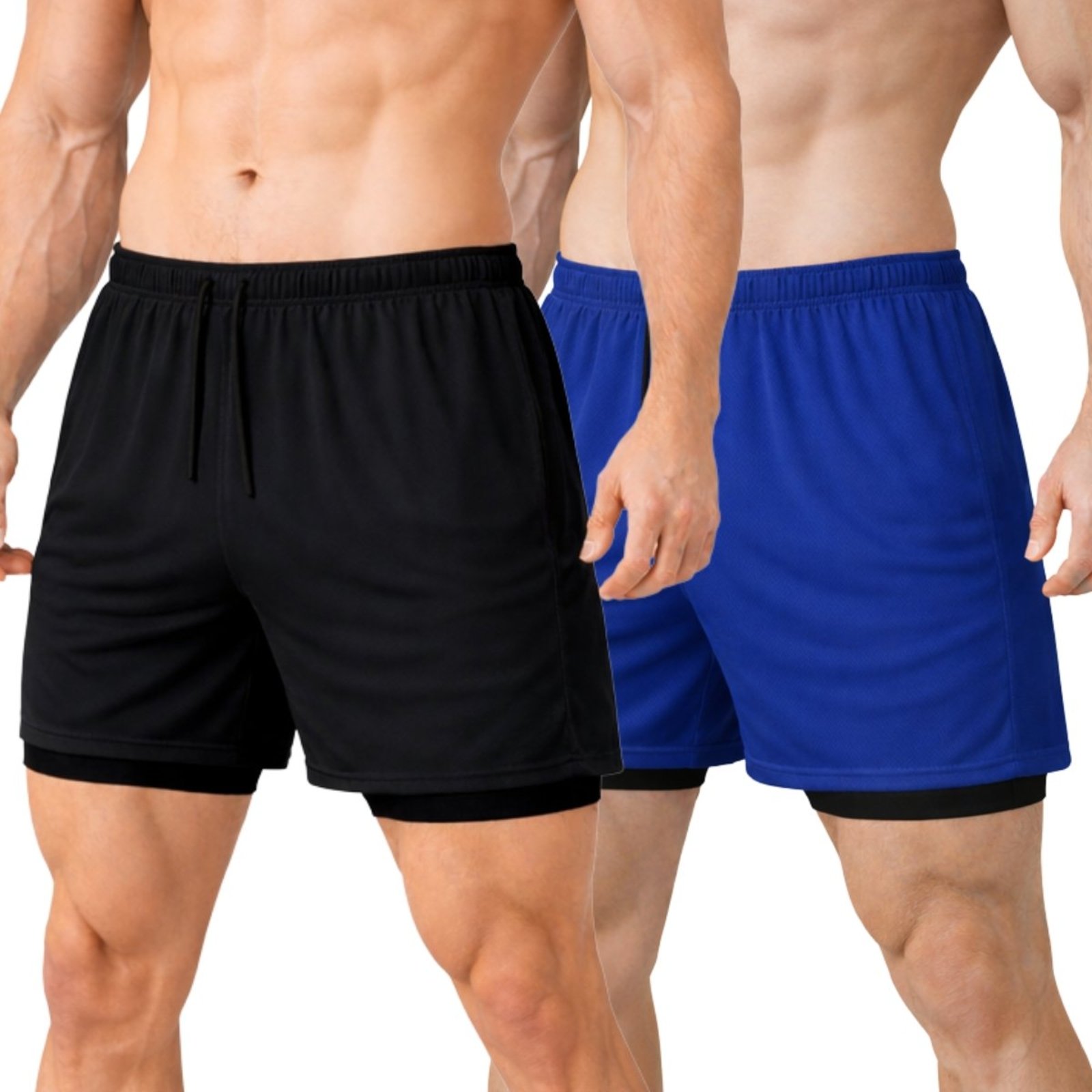 Kit 2 Shorts Treino Dry Fit Térmico 2 em 1 com Bolso para Celular e Porta-Toalha Calção Fitness Academia