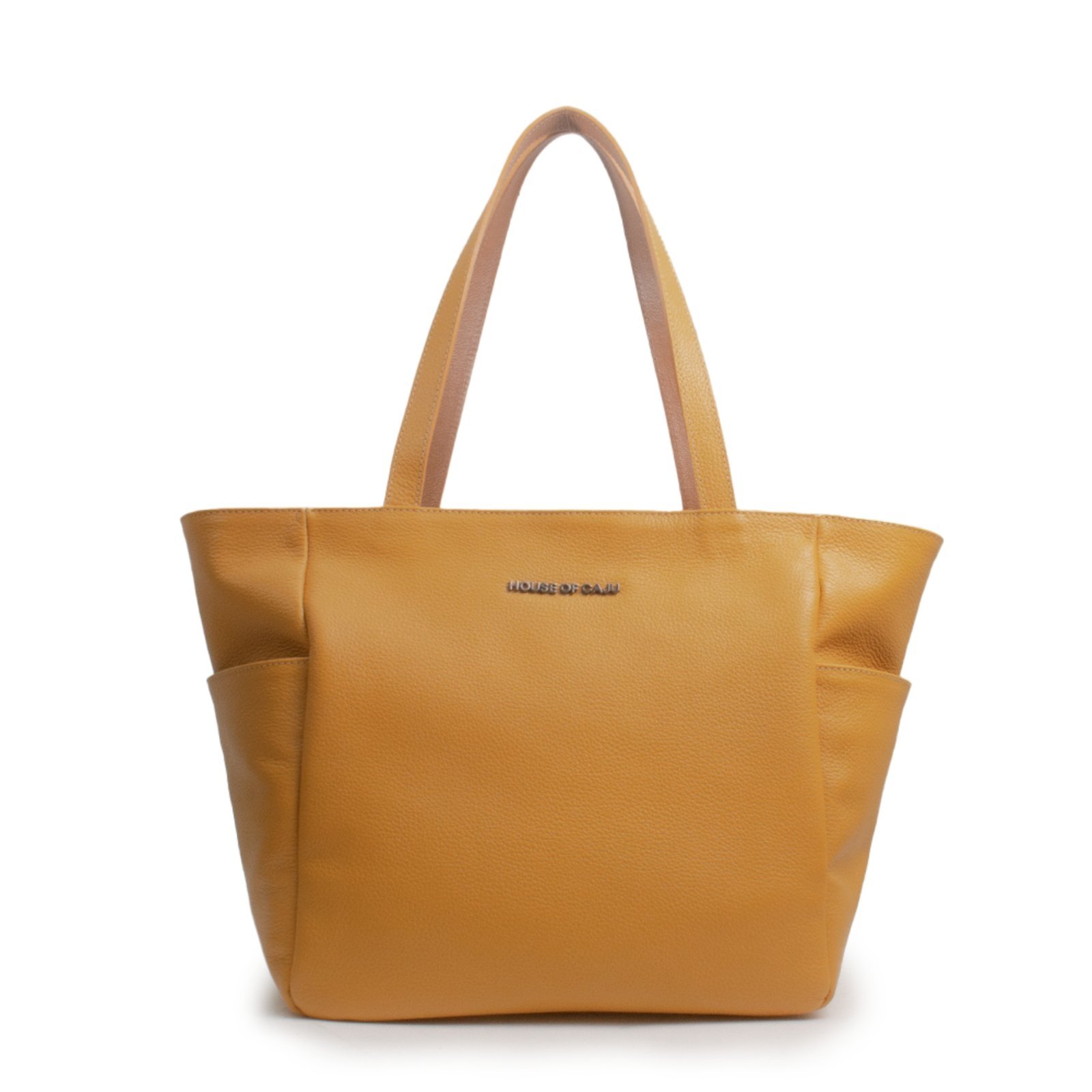 Bolsa Feminina Em Couro Tiracolo Mostarda Com Caramelo “Carmen Antonelli”””
