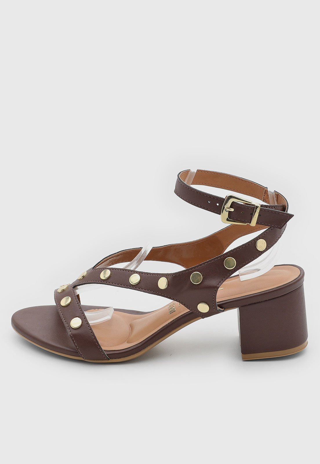 Sandália Feminina Vizzano Salto Médio Tachas Marrom