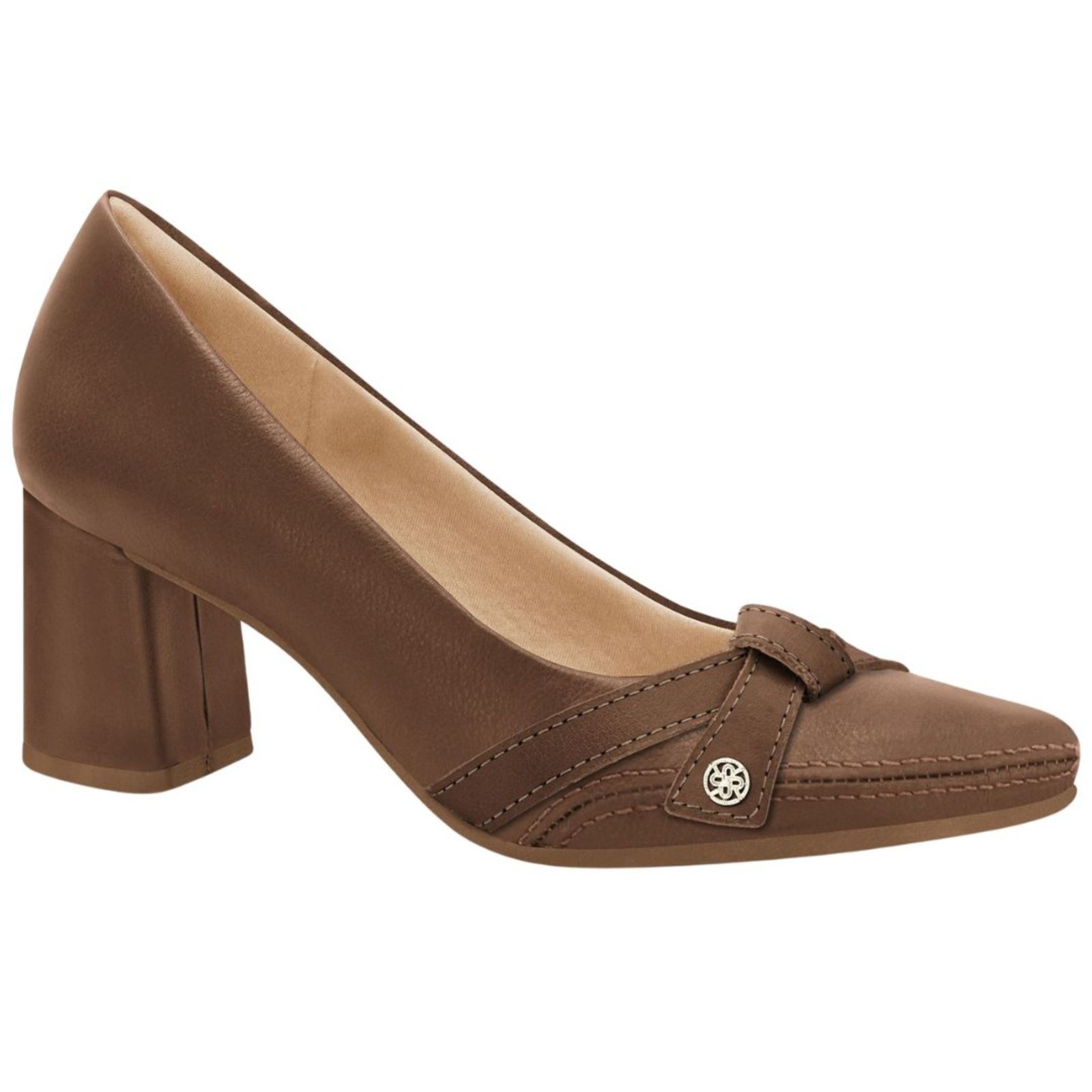 Sapato Feminino Couro Salto Médio Elegante Ramarim 2664103 - Marrom