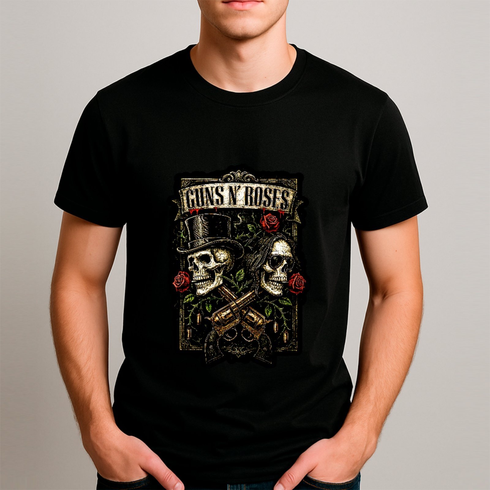 Camiseta Básica Rock Vintage Icônico Guns N Roses Unissex Preto
