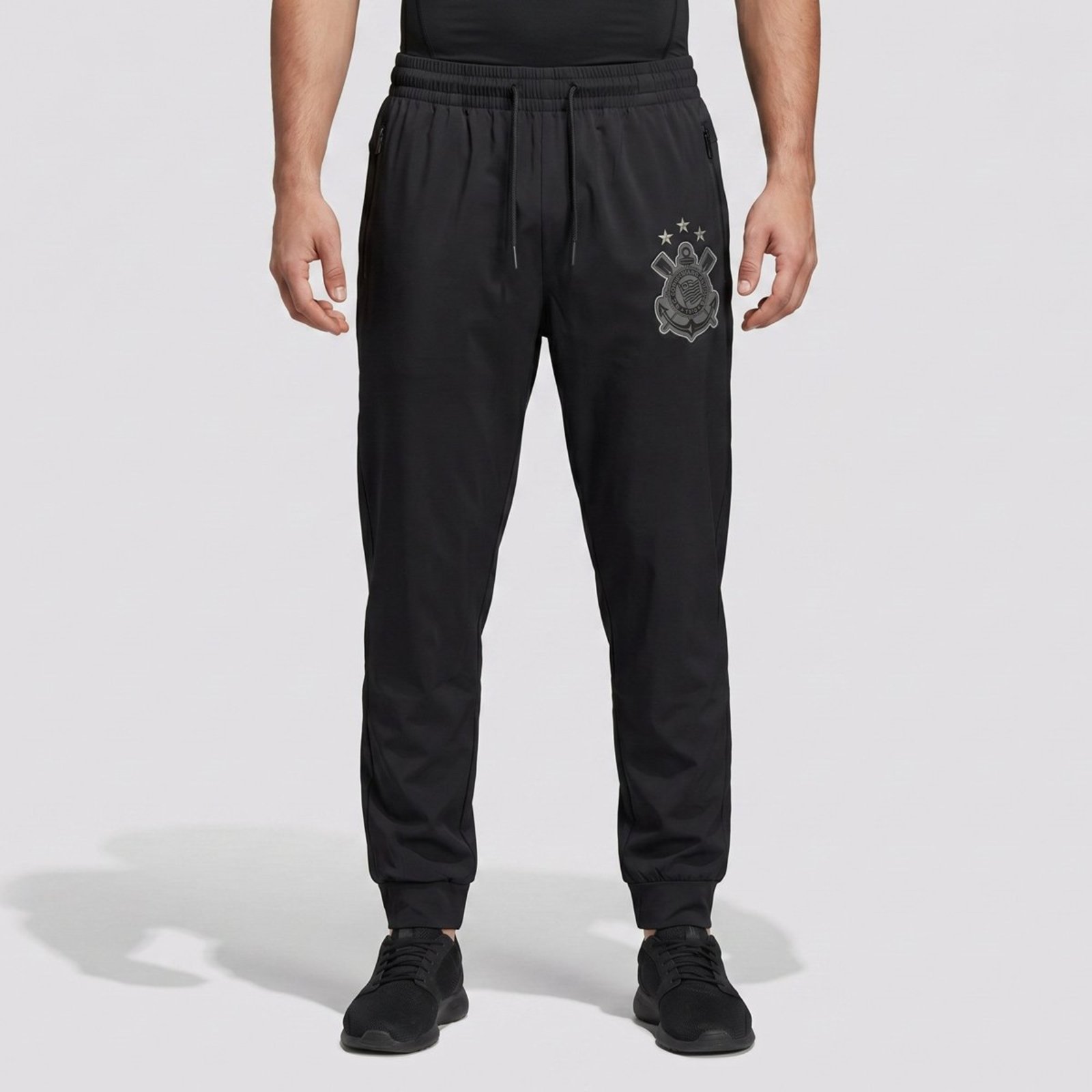 Calça Corinthians Bolso com Zíper Preta