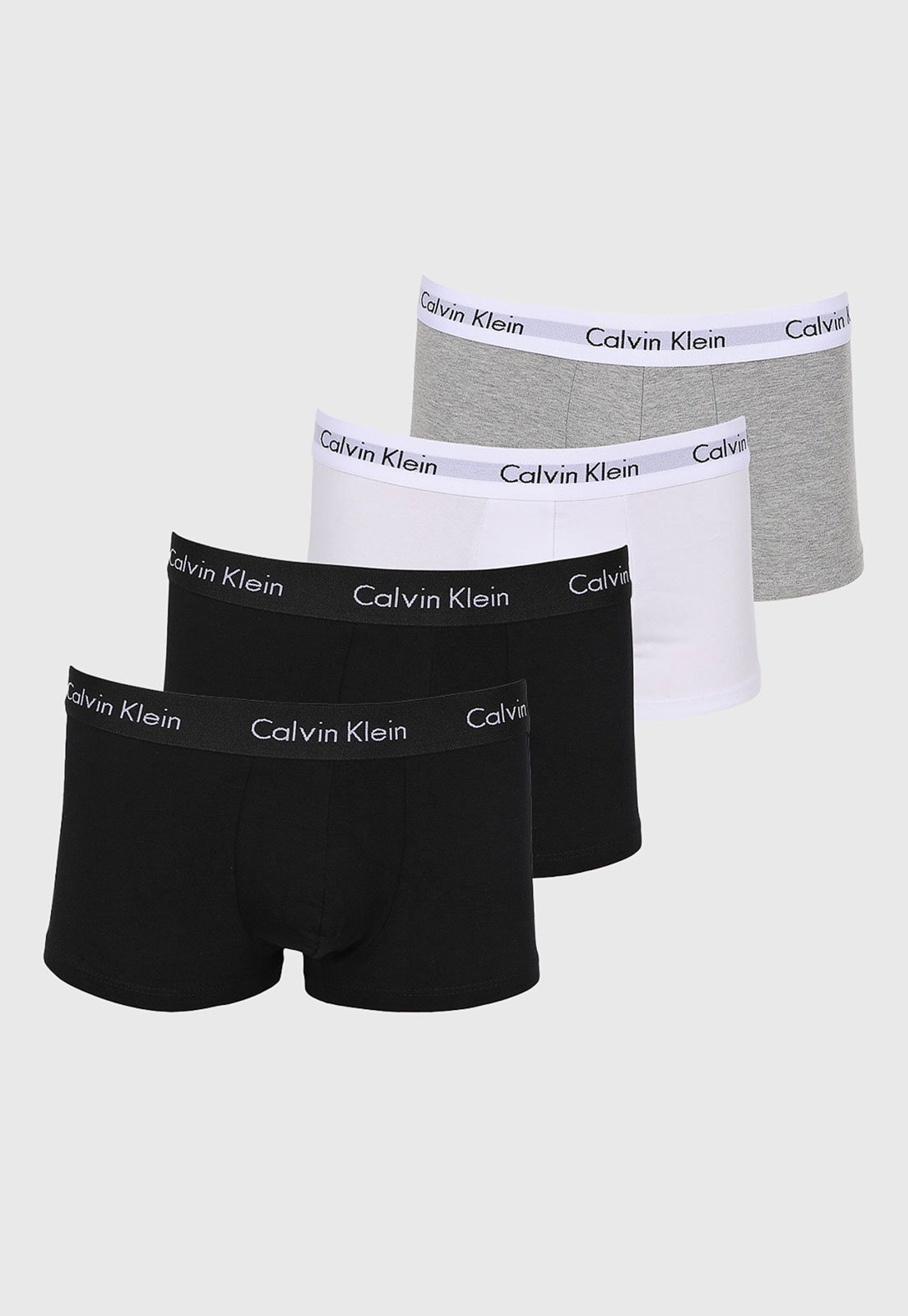 Kit 4pçs Cueca Calvin Klein Underwear Boxer Lettering Branco e Preto e Cinza