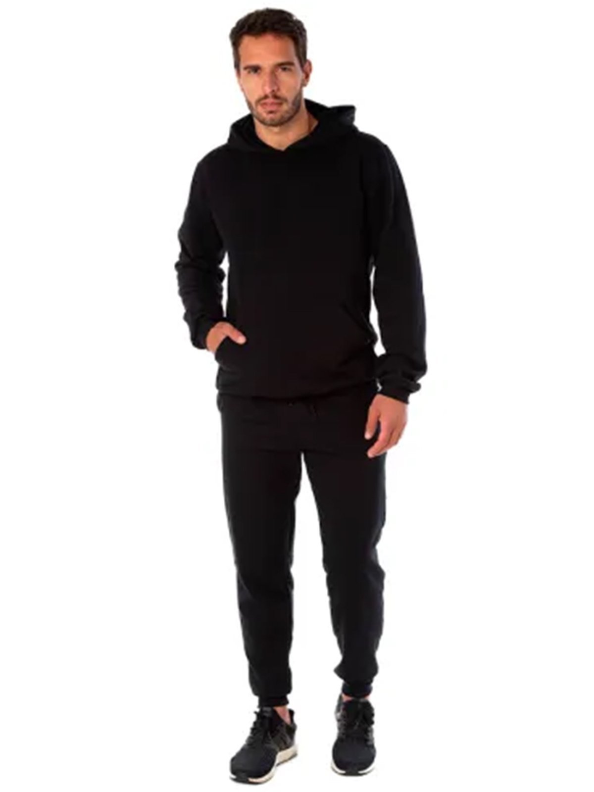 Conjunto Moletom Fechado Liso Calça E blusa Canguro Masculino Mooboo Moleton Masculino Blusa de Frio Lisa Calça slim Preto