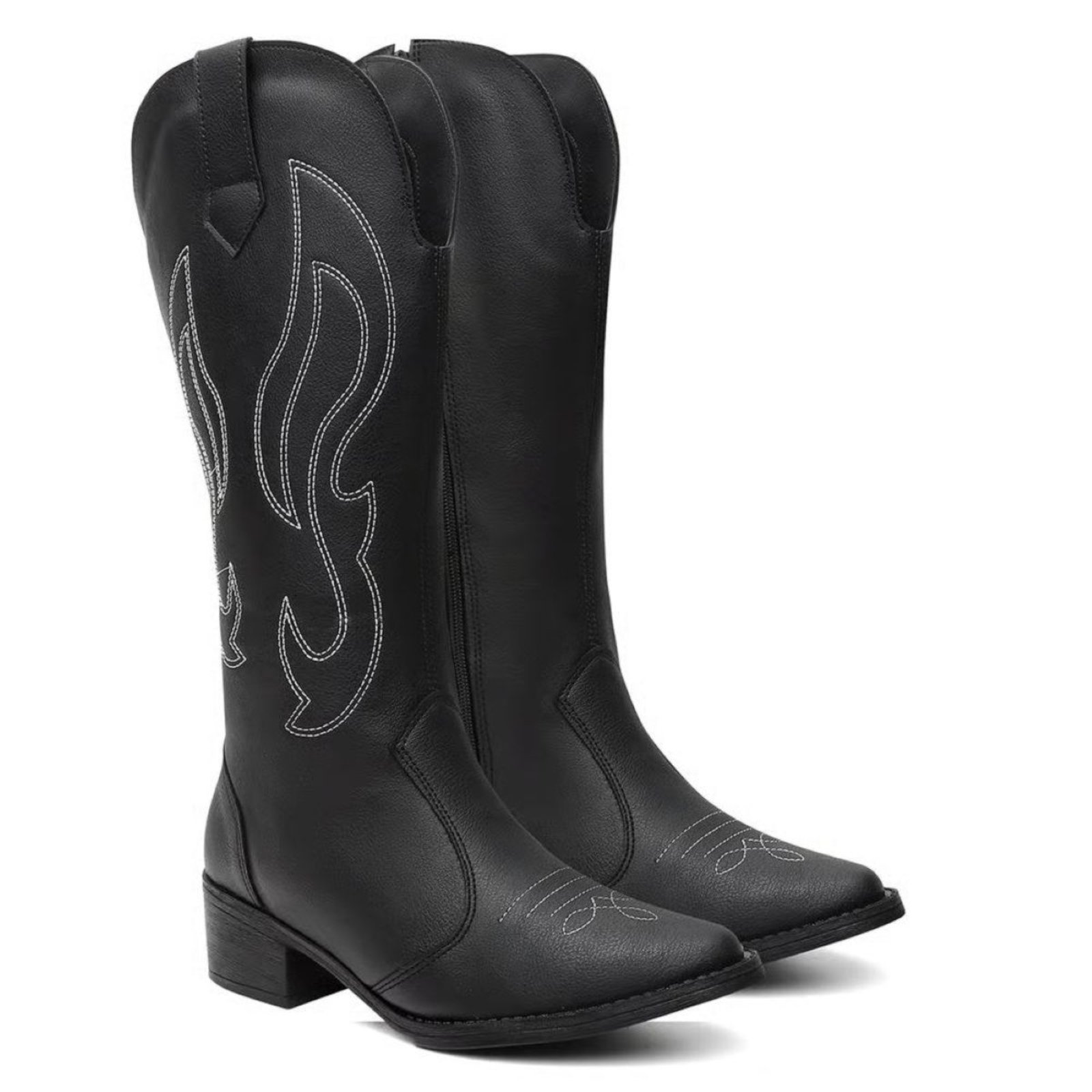 Bota Feminina Casual Anna Andrade Texana Werstern Bordada Cano Alto Country Preto