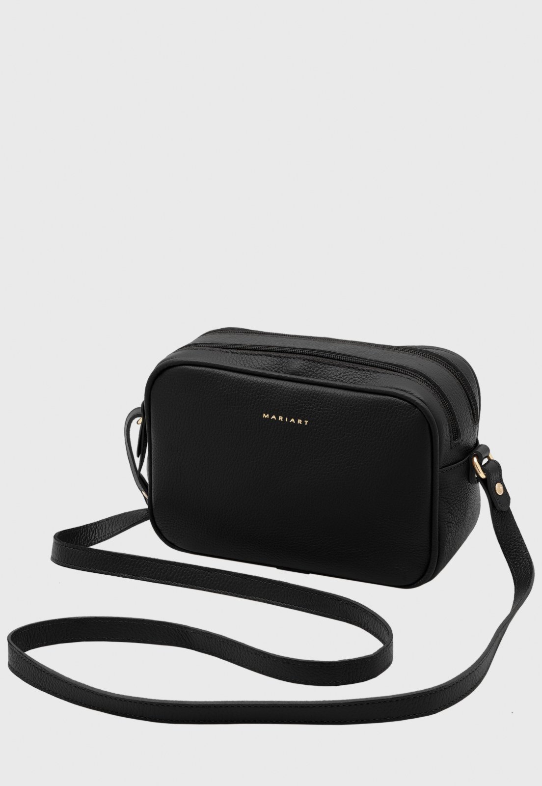 Bolsa Transversal de Couro Mariart Cajuína Preta