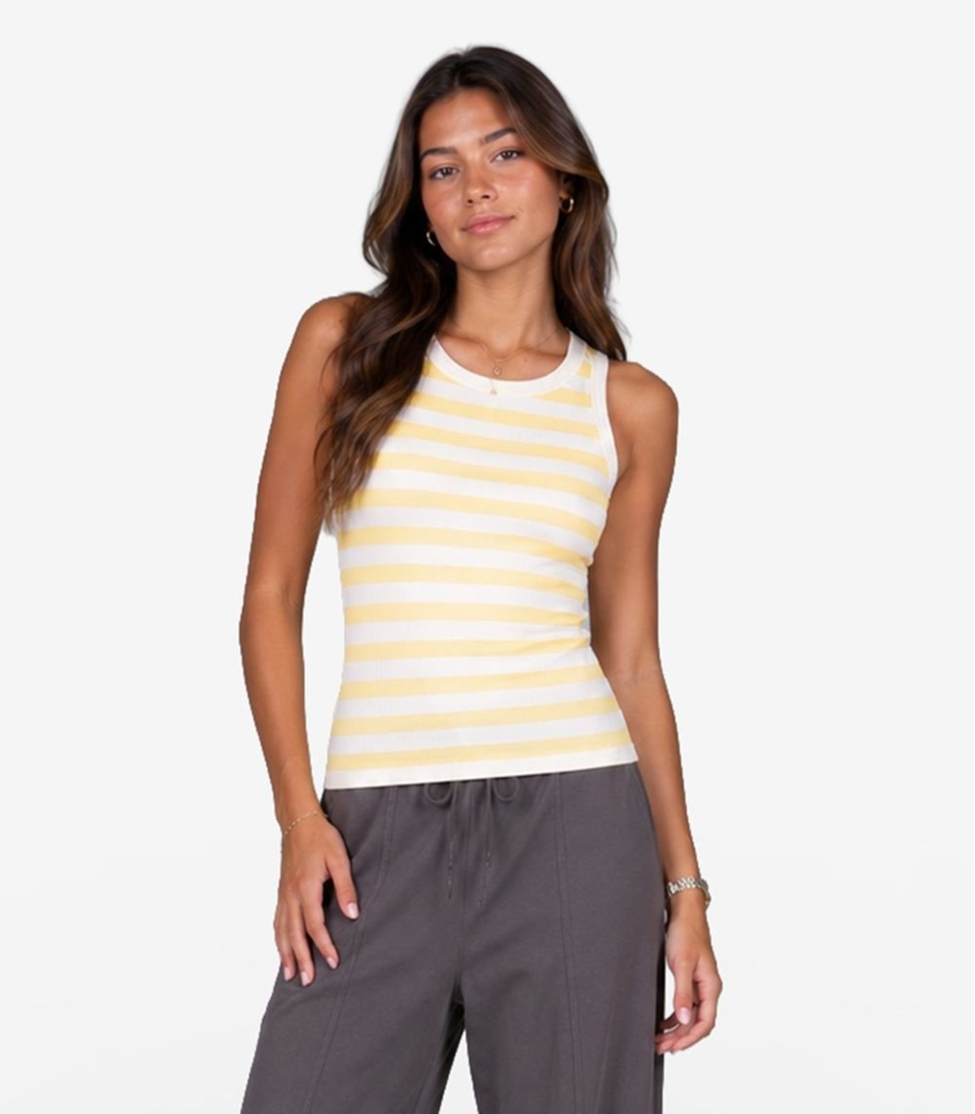 Infantil - Regata Feminina Ribana Canelada Listrada Minty Amarelo