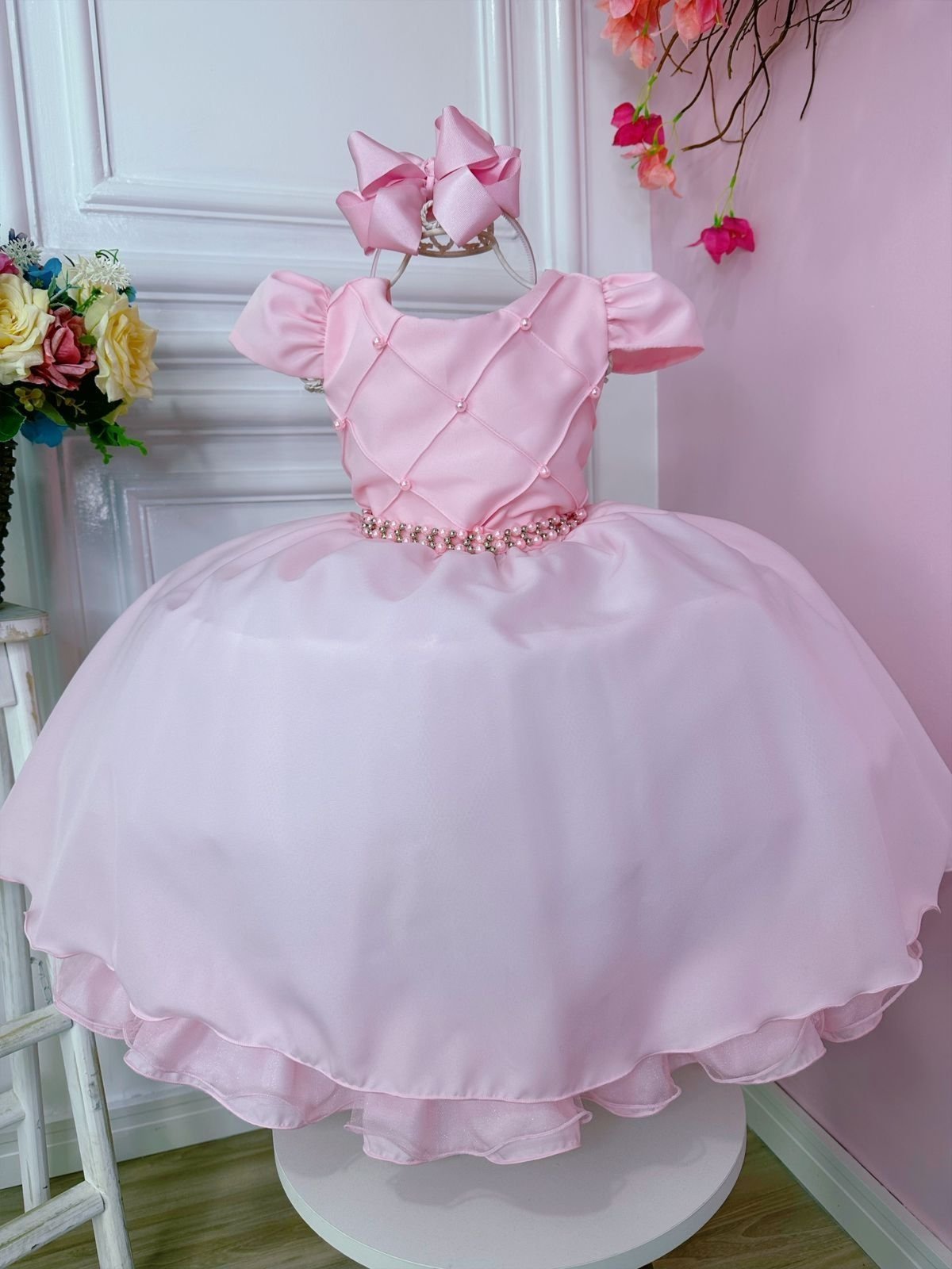 Infantil - Vestido Menina Juvenil Festa Rosa Formatura Casamento Juvenil Princesa Social Rodado Florista Dama Daminha Aniversário Luxo