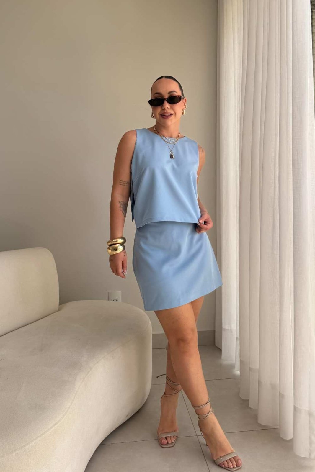Short Saia Vanibele Alfaiataria Azul