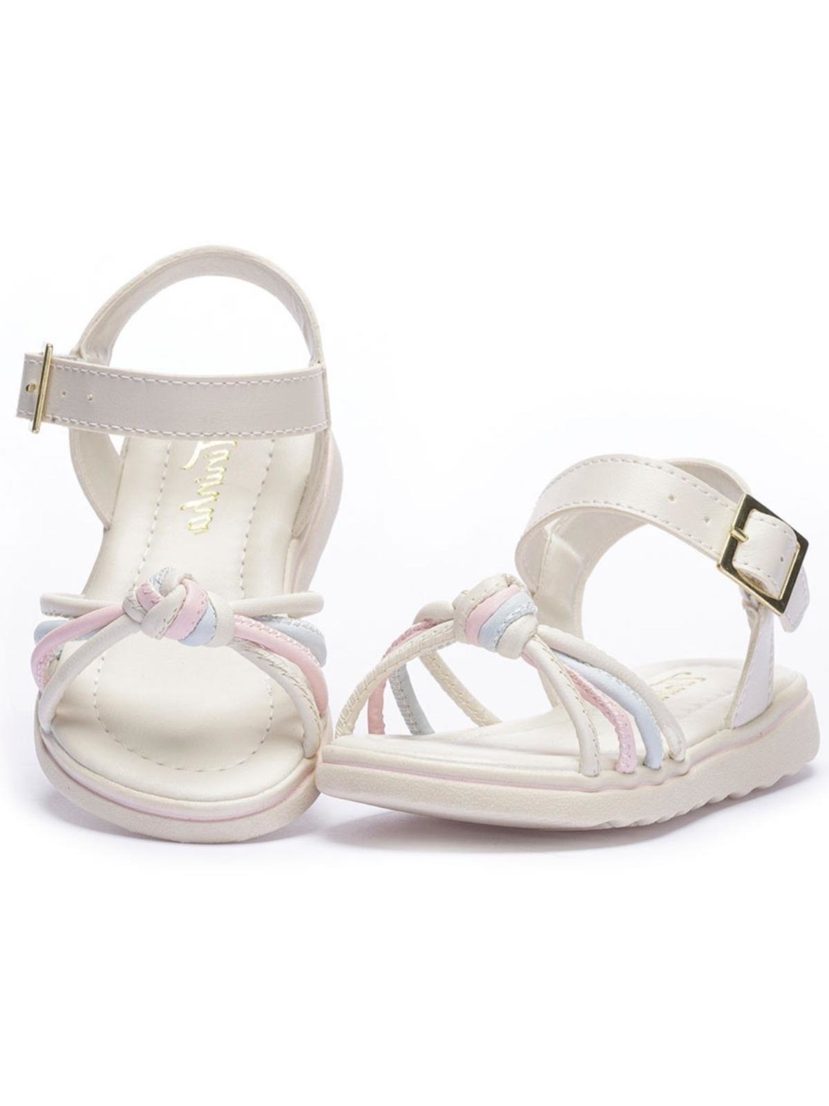 Vista 3 Infantil - Sandália Tininha Menina Nó Colorido Marfim multicolorido Tininha multicolorido