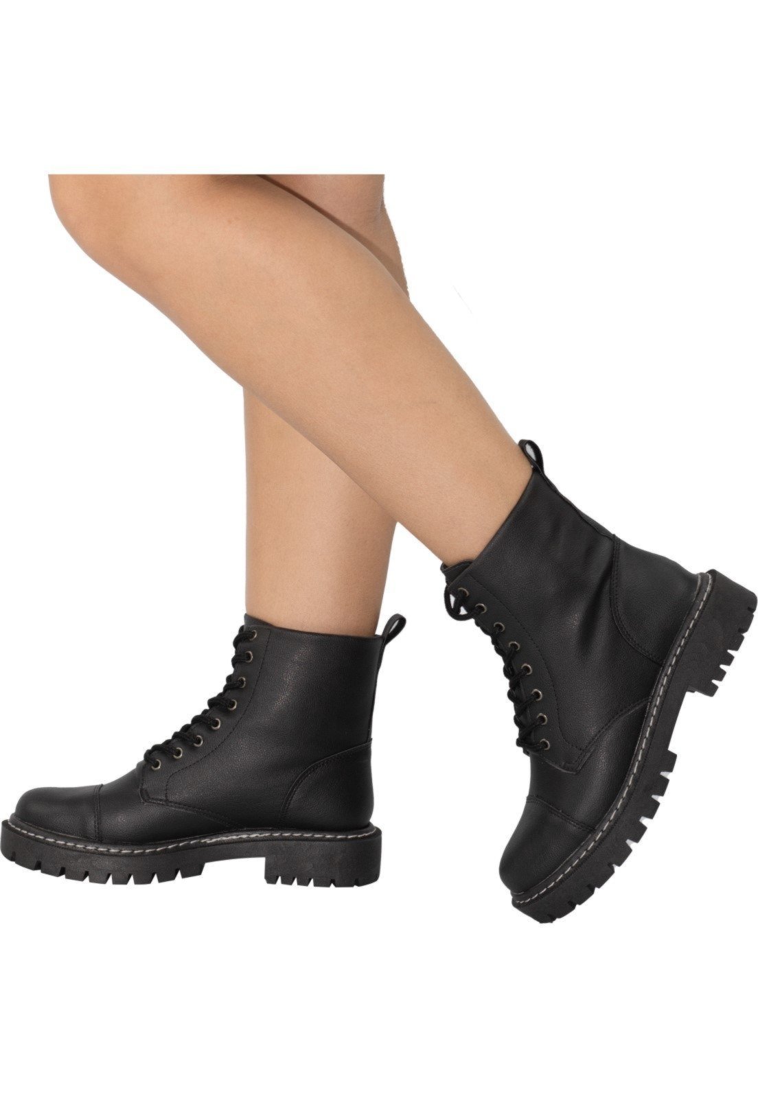 Bota Lumiss Coturno Tratorado Cano Curto Salto Grosso Baixo Preto