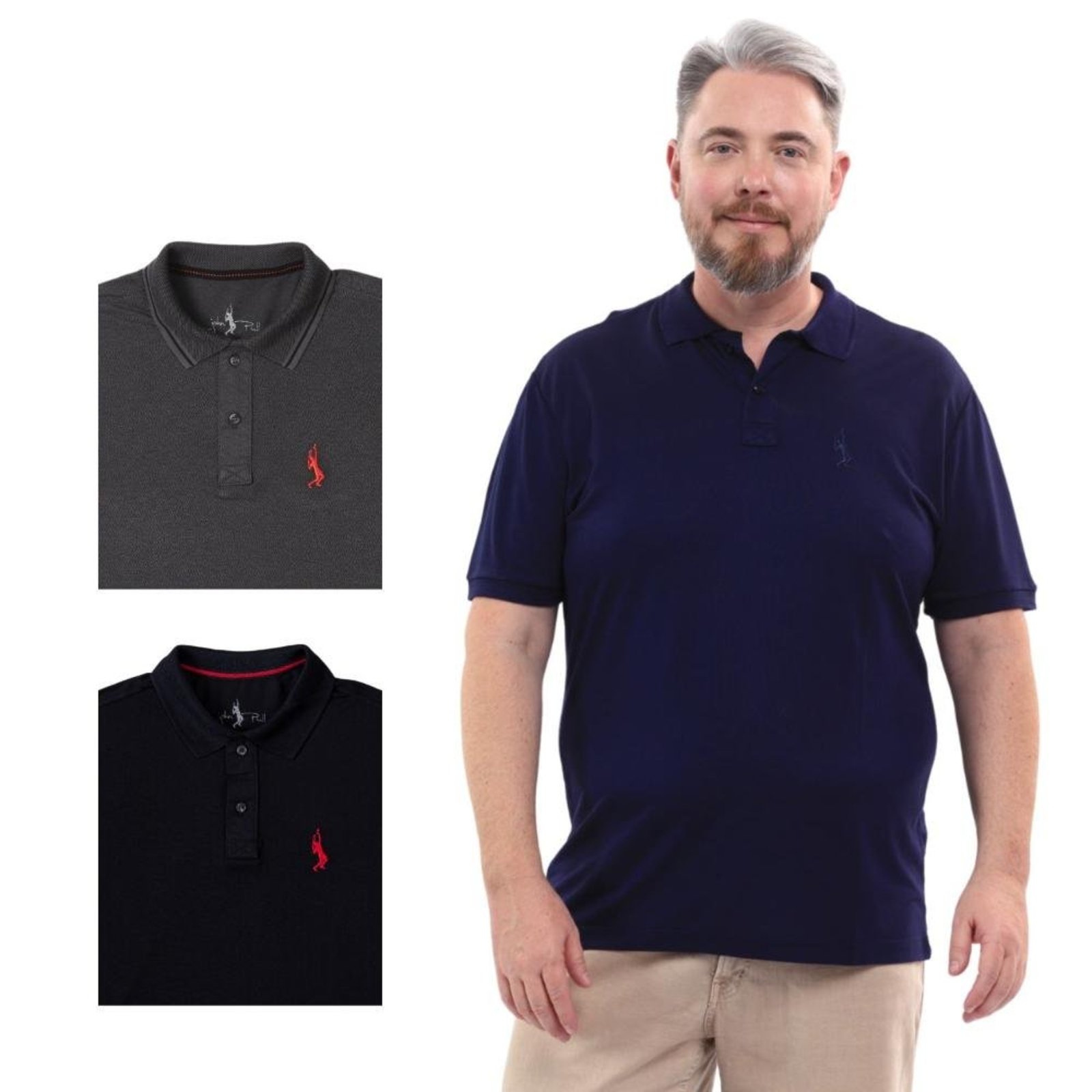 Kit 3 Camisa Polo Masculina Plus Size Piquet Algodão Leve