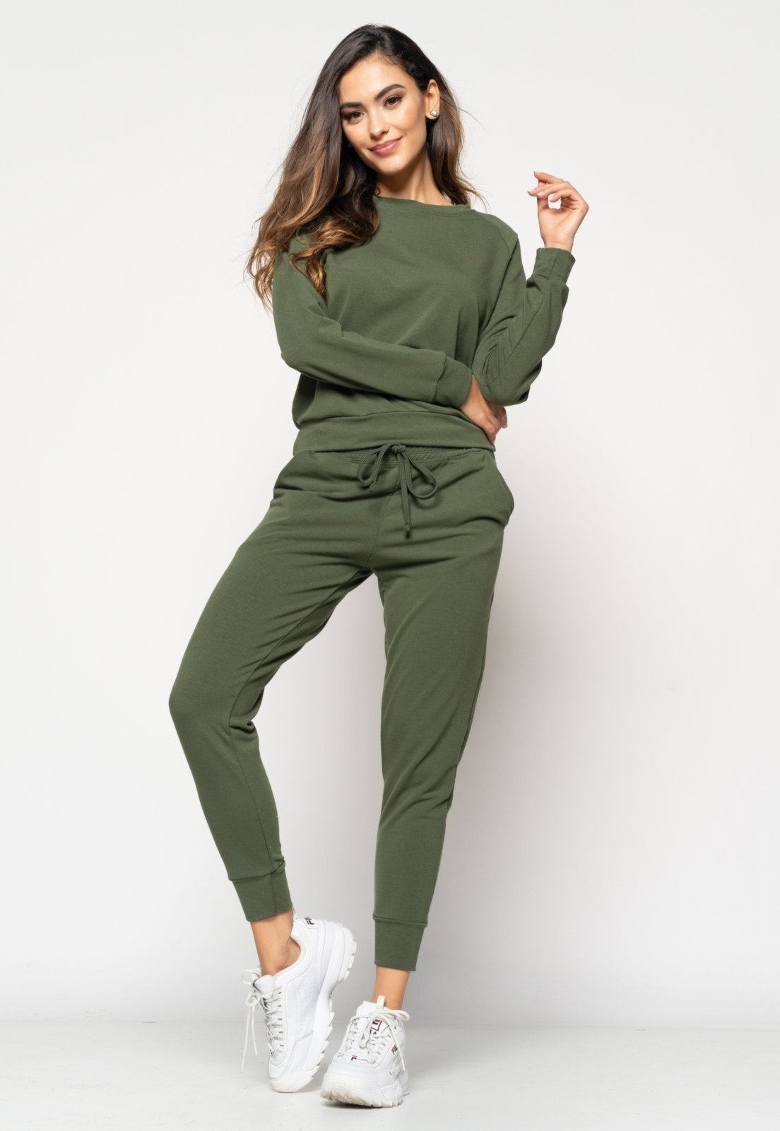 Conjunto Salvatore Comfy Com Casaco Gola Canoa e Jogger Moletinho Verde