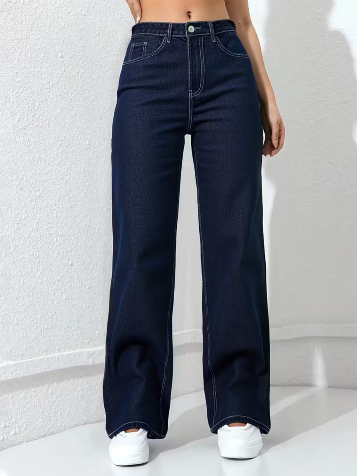 Calça Wide Leg Feminina Kovali Fashion Store Confortavel e Básica Tecido Premium Azul Escura