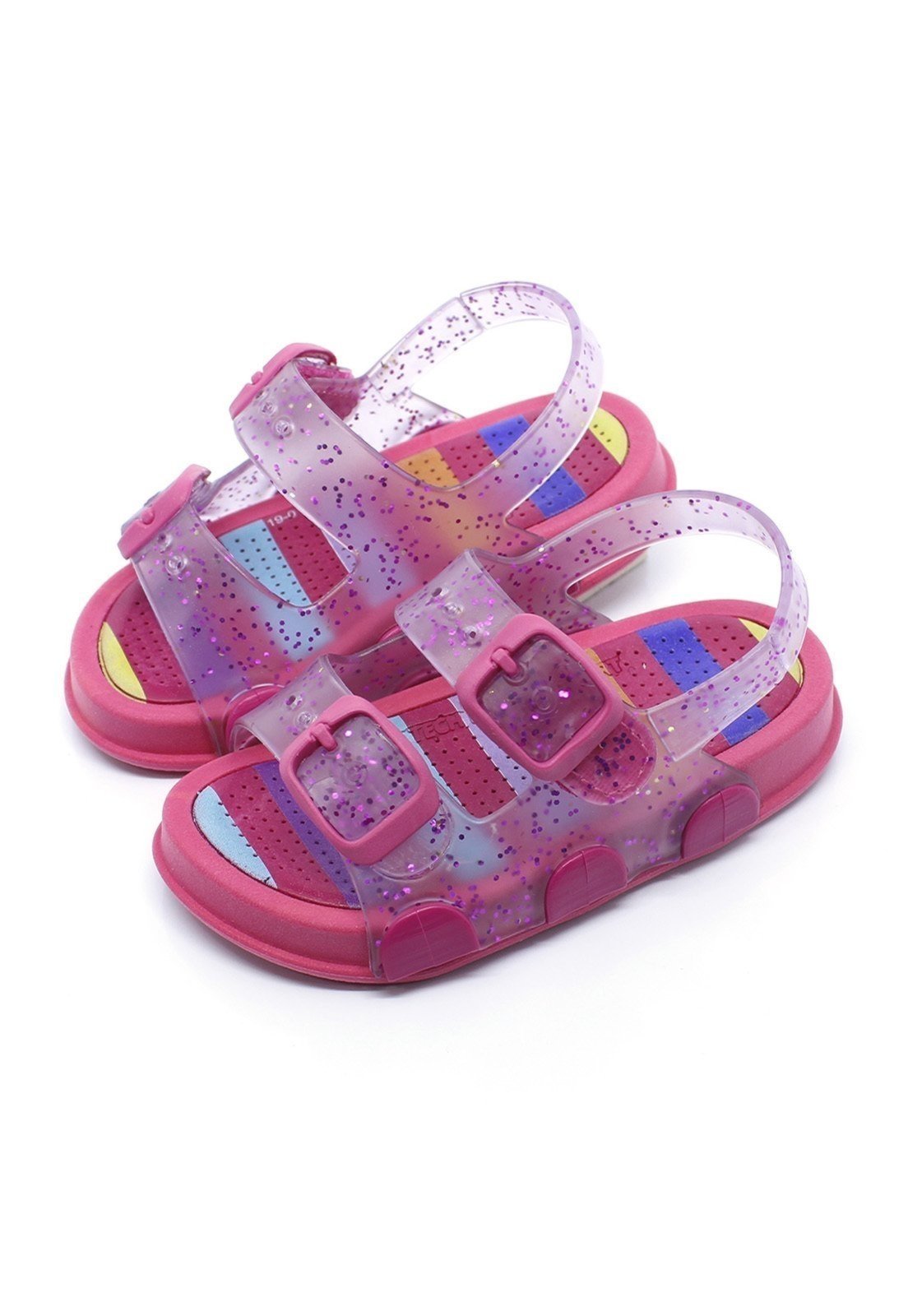 Infantil - Sandália Papete Plugt Menina Transparente Glitter Listras Pink