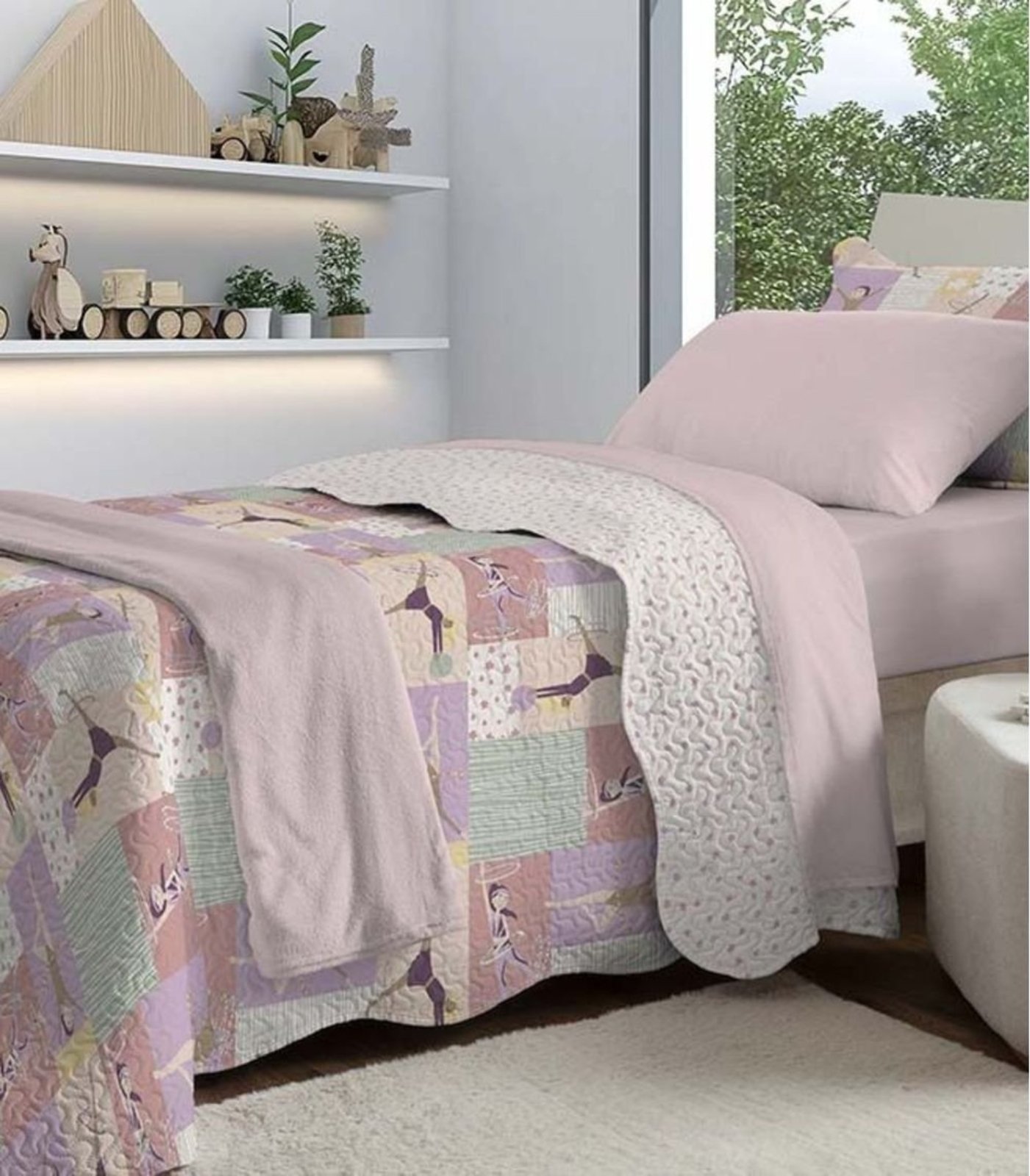 Jogo De Colcha Evolution Solteiro Camesa Rosa