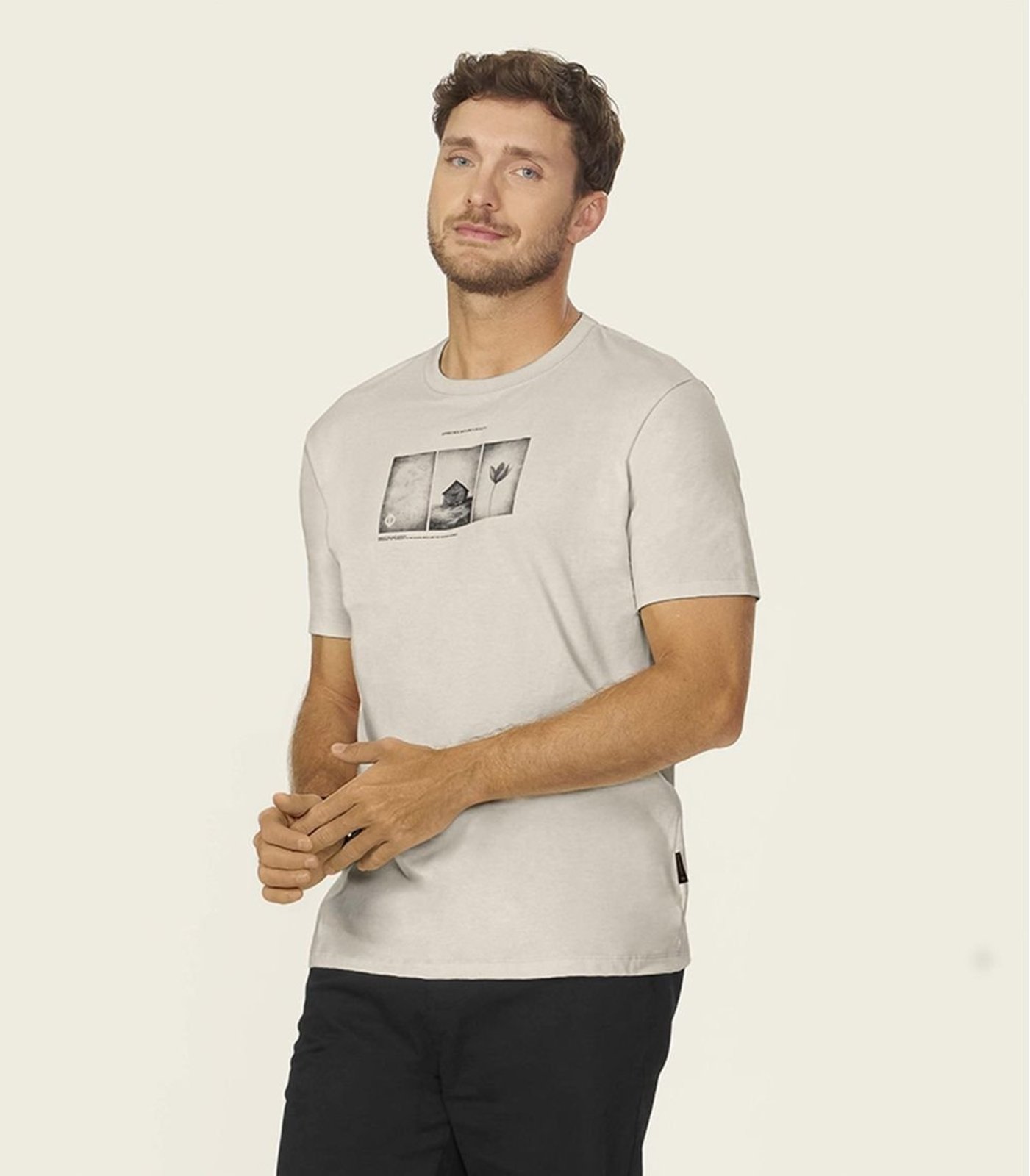 Camiseta Masculina Meia Malha Com Estampa Diametro Bege