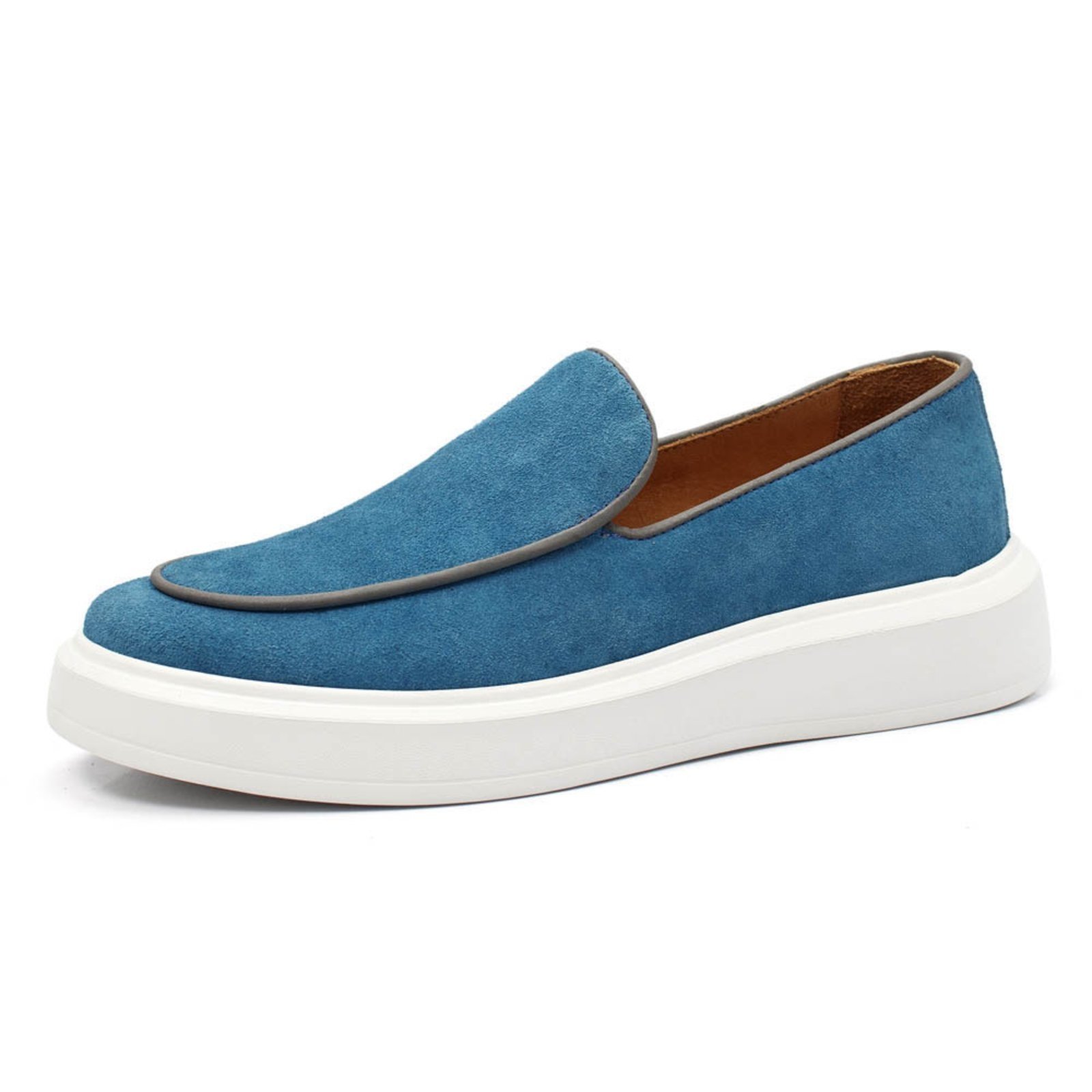 Loafer Masculino em Couro Forrado em Couro Com Palmilha em Couro Azul