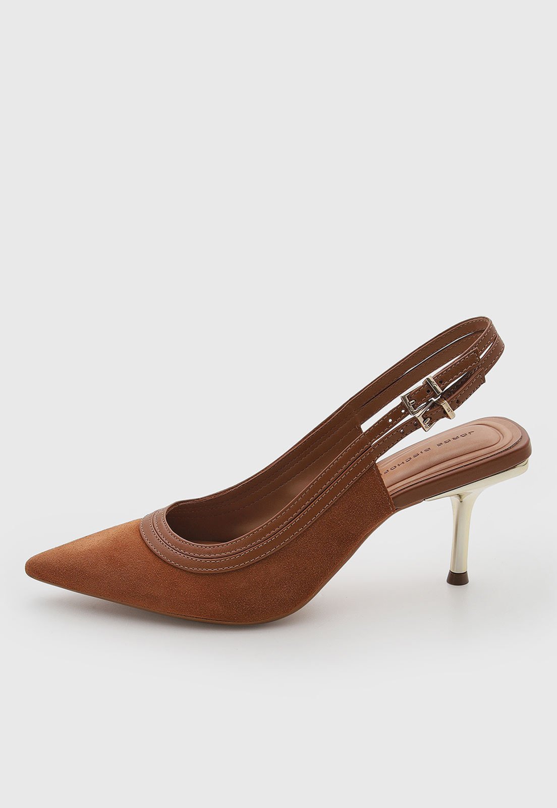 Scarpin Feminino Jorge Bischoff Couro Salto Fino Slingback Caramelo