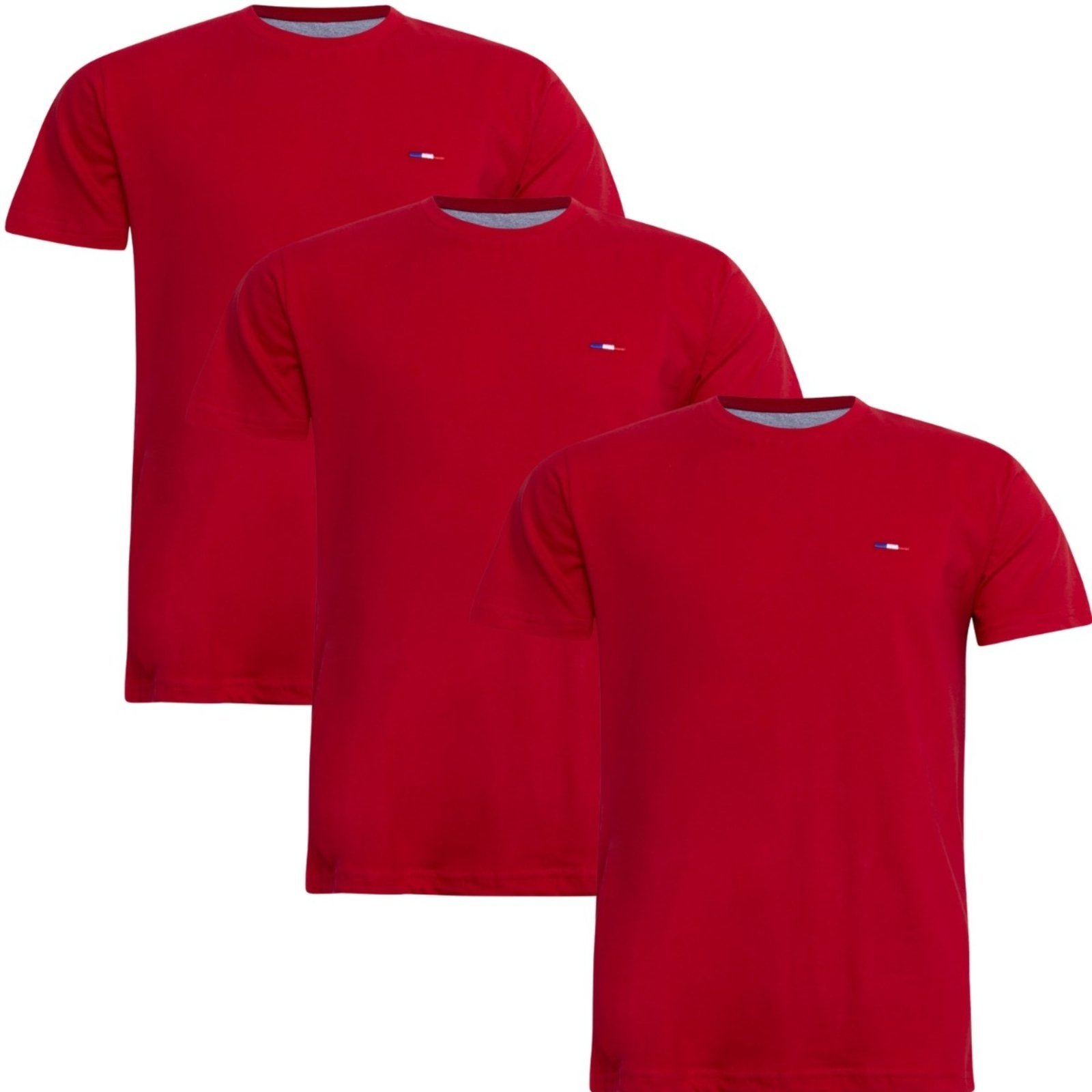 Kit 3 Peças Camisetas FMF Básicas Masculina em Algodão Premium no Estilo Tommy Bordado França Vermelha