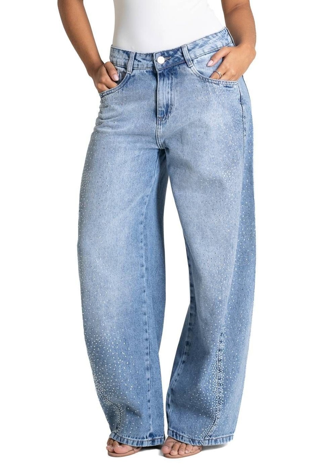 Calça Jeans Sawary Barrel Brilho - 283072 - Azul - Sawary